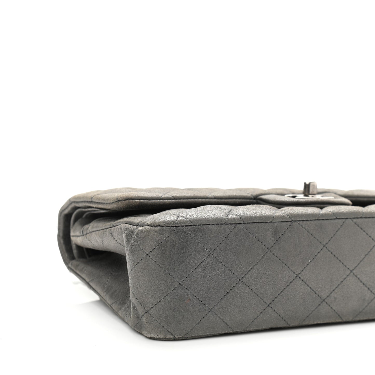 Metallic Lambskin Quilted Medium Double Flap Pewter