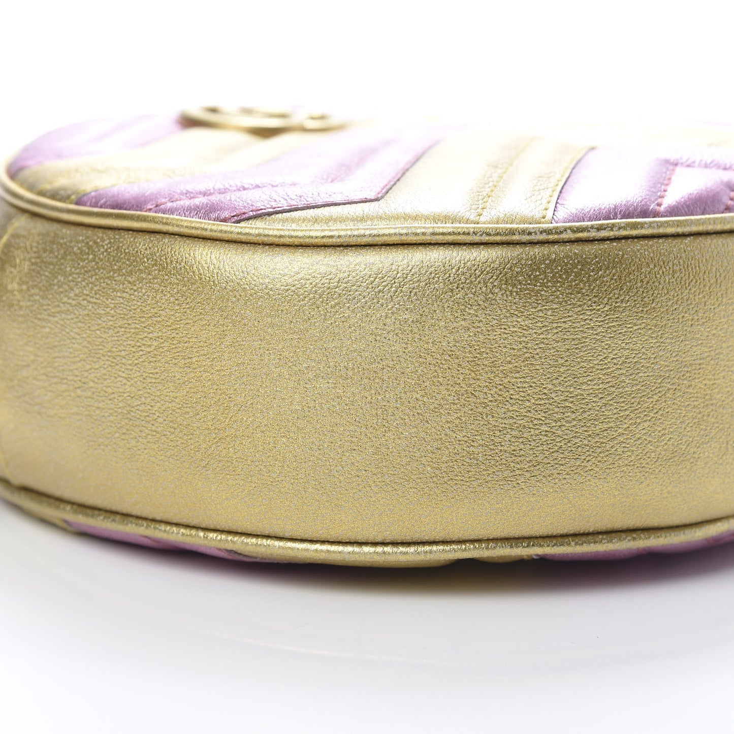 Metallic Calfskin Matelasse Mini GG Marmont Round Shoulder Bag Gold Pink