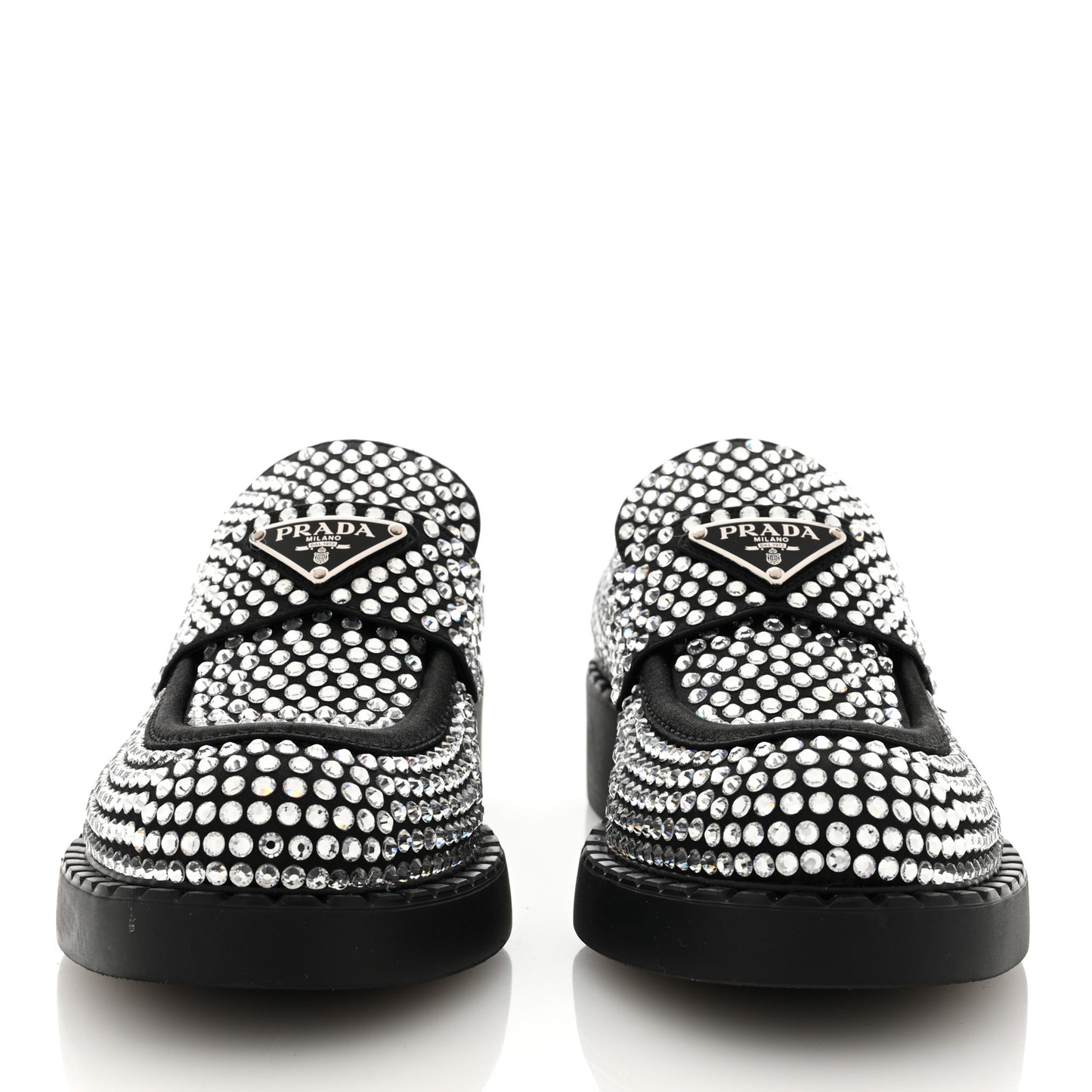 Satin Crystal Metal Triangle Logo 50mm Loafers 37.5 Cristal