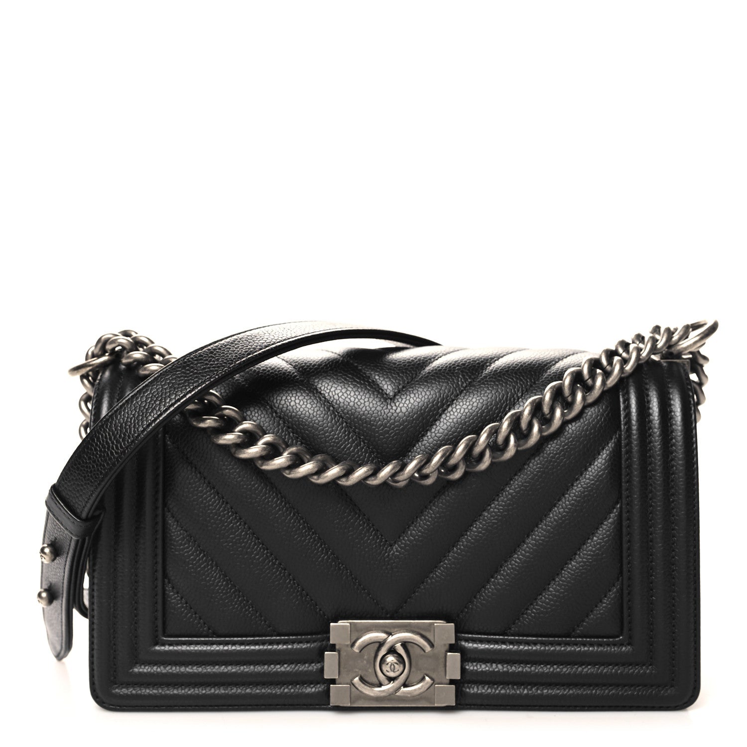 Chanel Caviar Chevron Quilted Medium Boy Flap Black 1 of 11