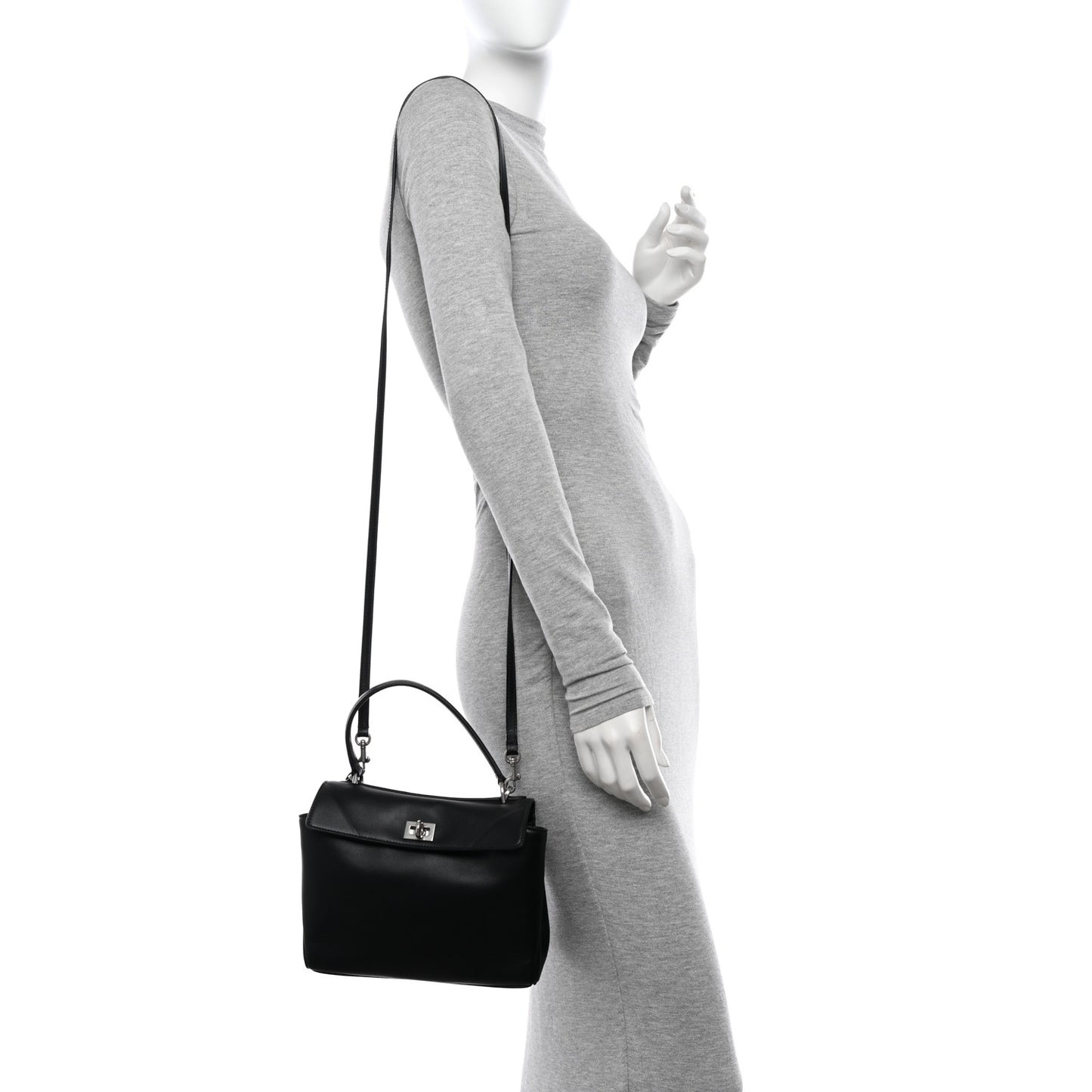 Natural Smooth Calfskin Mini Rodeo Top Handle Handbag Black