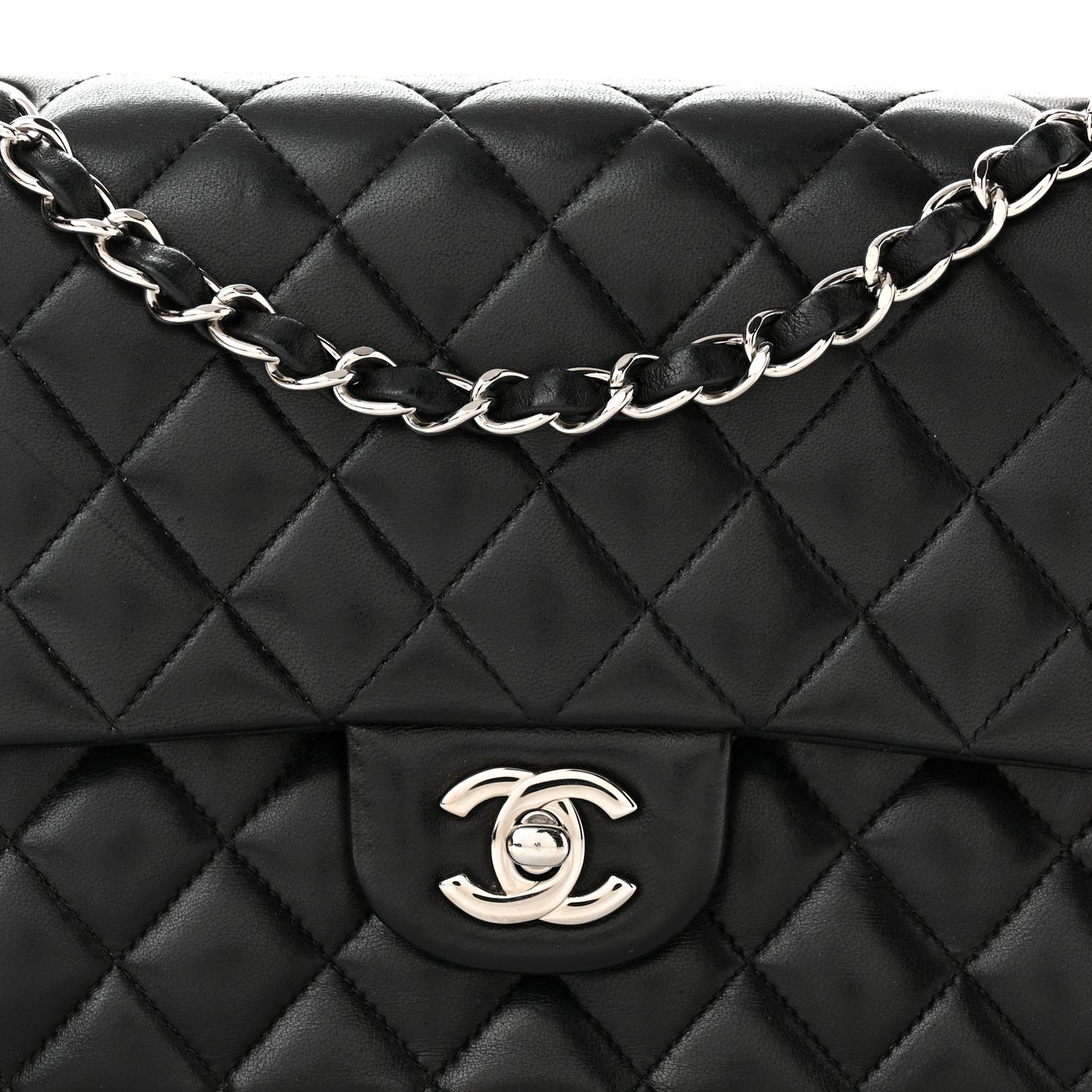 Lambskin Quilted Medium Double Flap Black