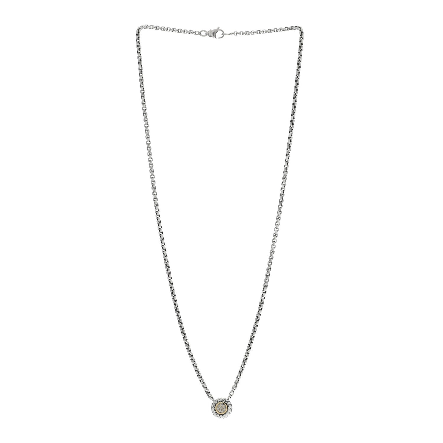Sterling Silver 18K Yellow Gold Diamond 12mm Pave Cookie Necklace