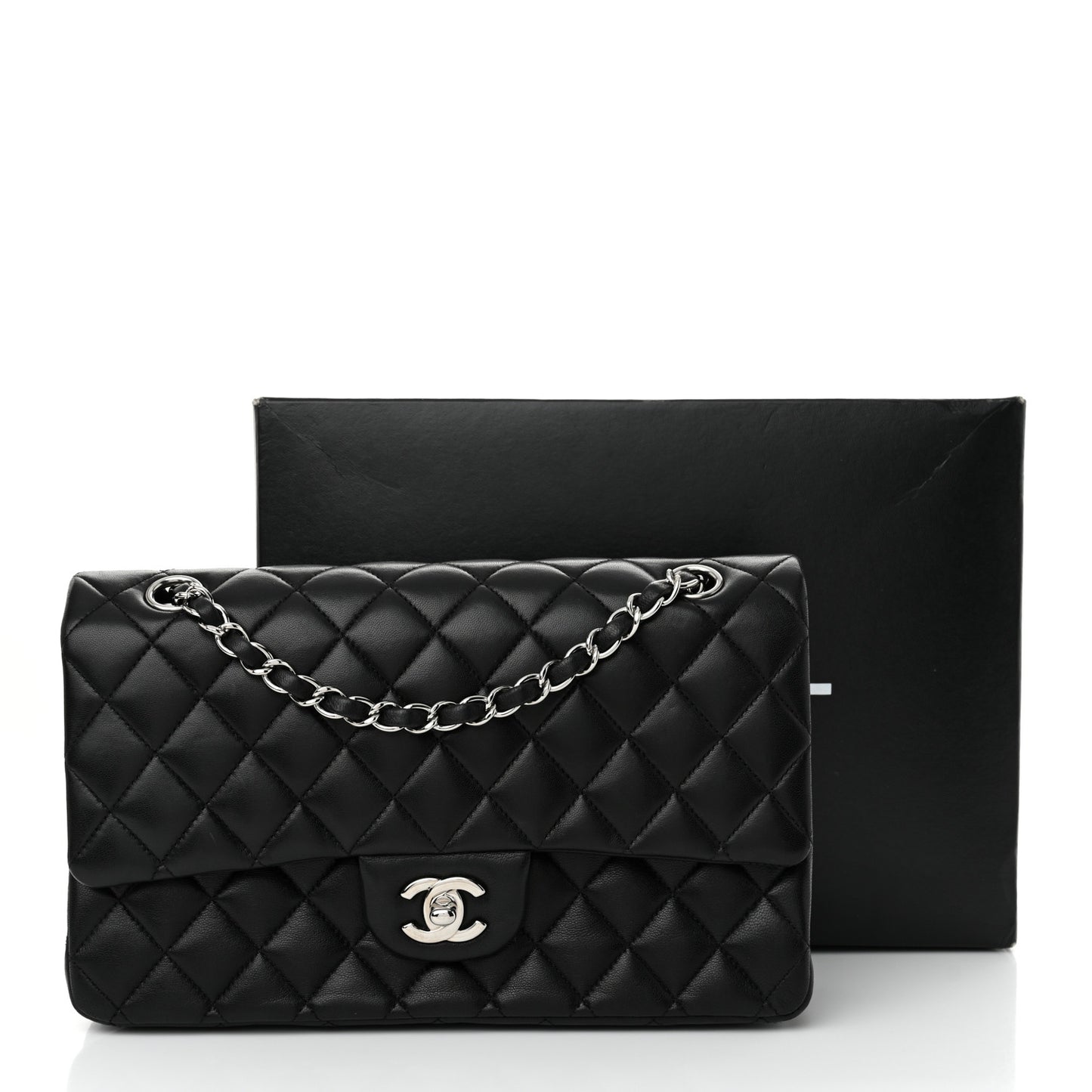 Lambskin Quilted Medium Double Flap Black