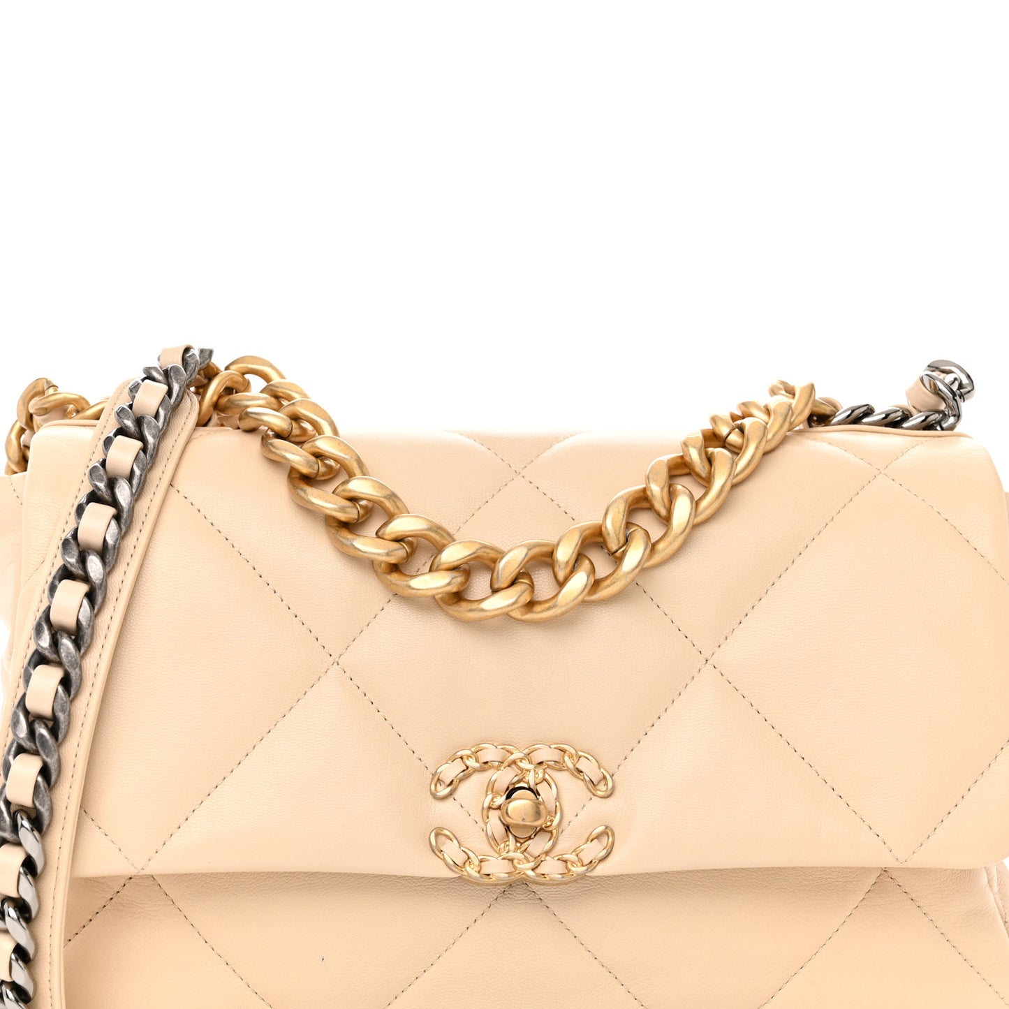 Goatskin Quilted Large Chanel 19 Flap Beige