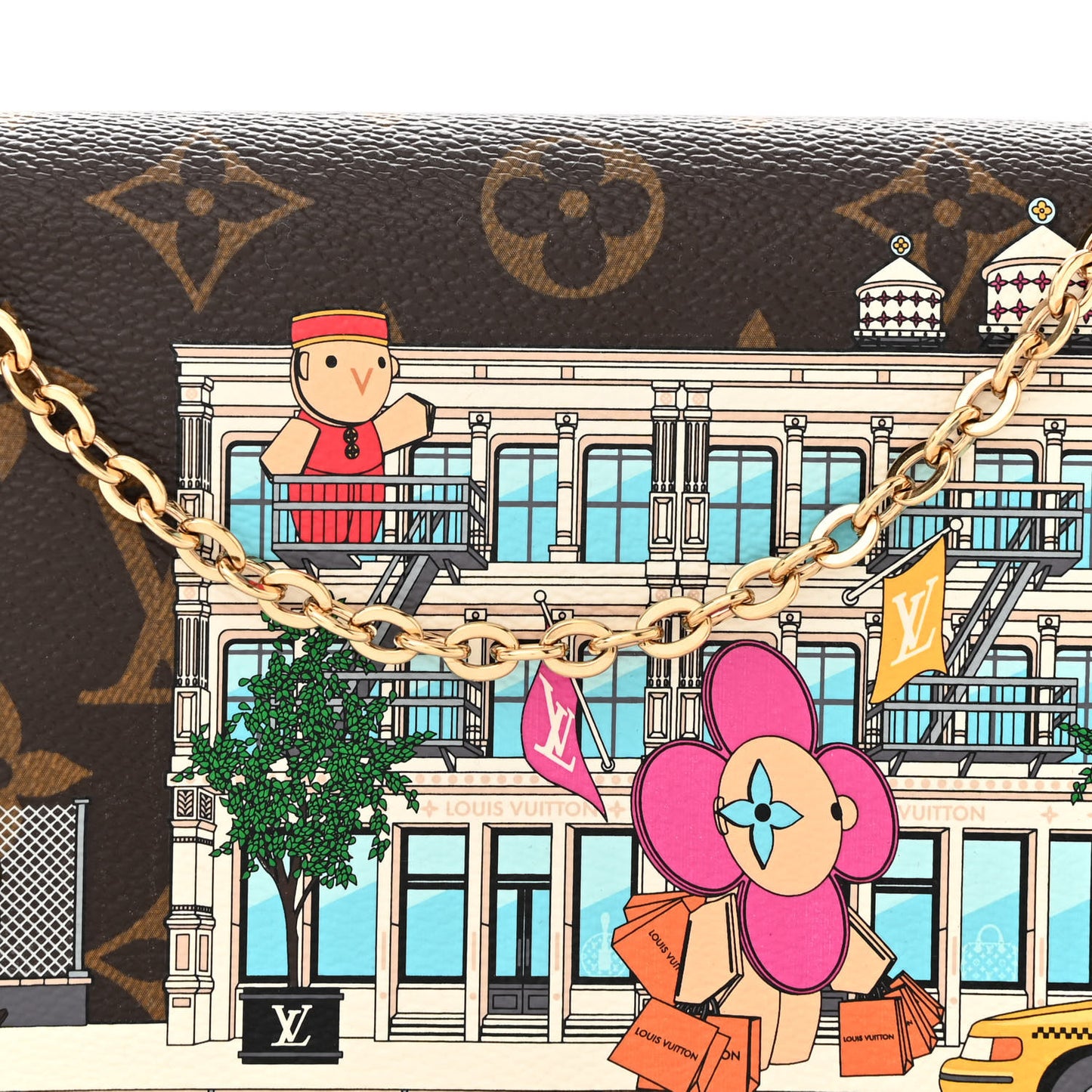 Monogram 2022 Christmas Animation New York Soho Pochette Felicie Chain Wallet Yellow