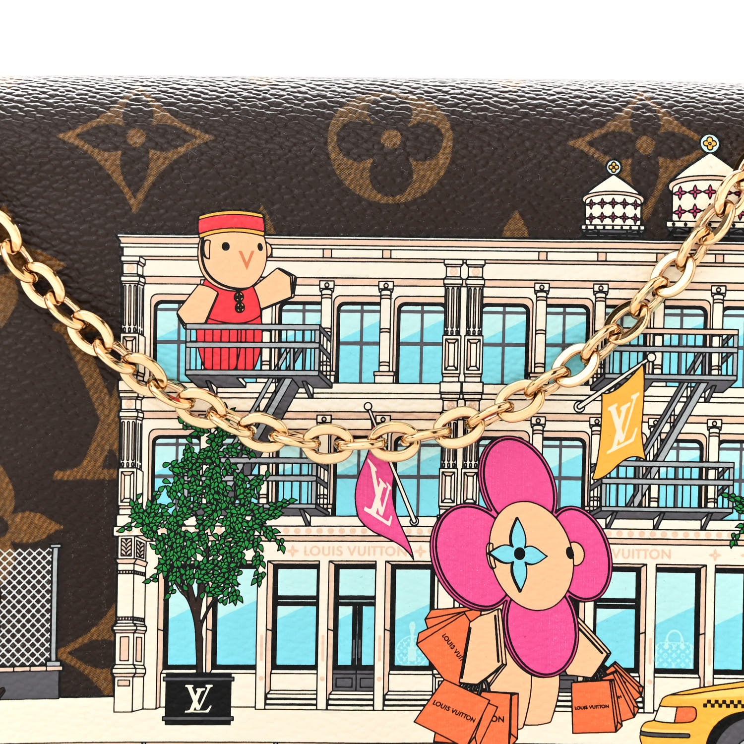 Louis Vuitton Monogram 2022 Christmas Animation New York Soho Pochette Felicie Chain Wallet Yellow 8 of 10