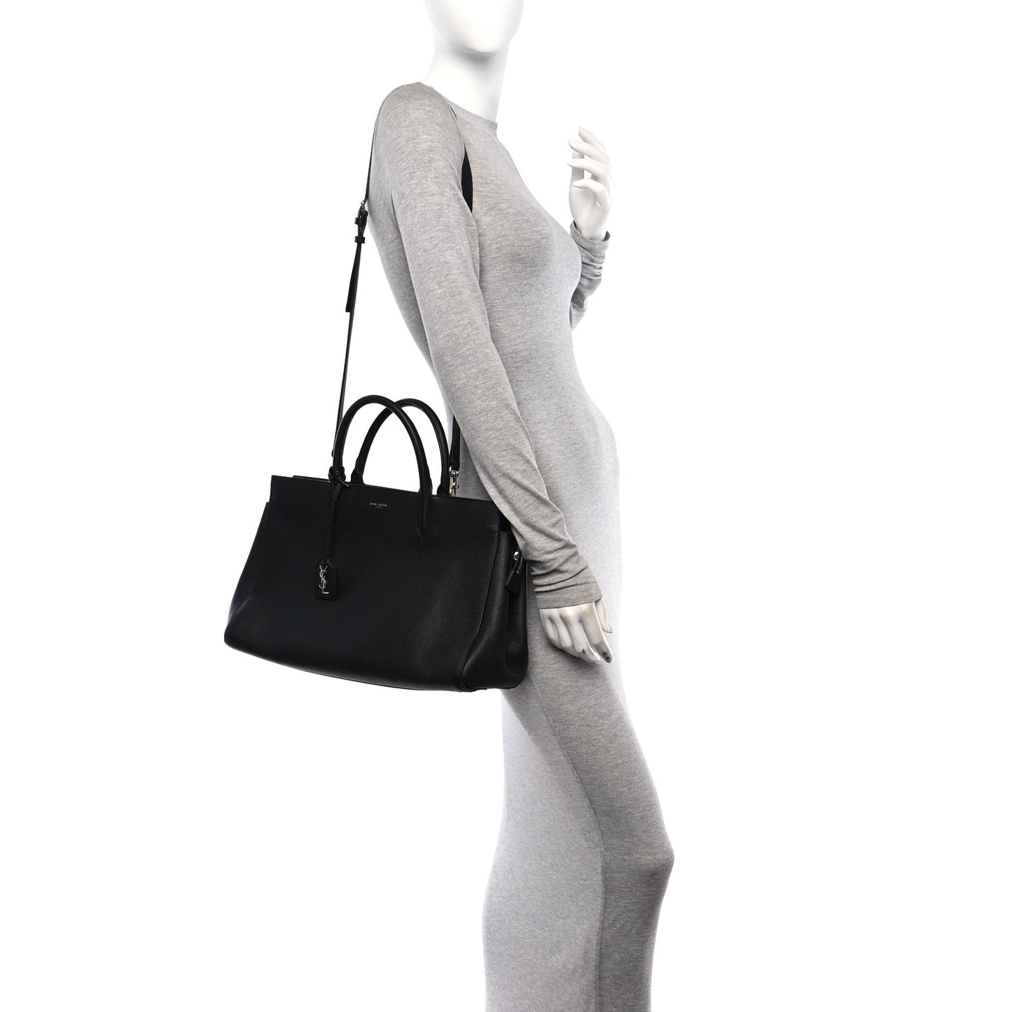 Grained Calfskin Small Cabas Rive Gauche Black