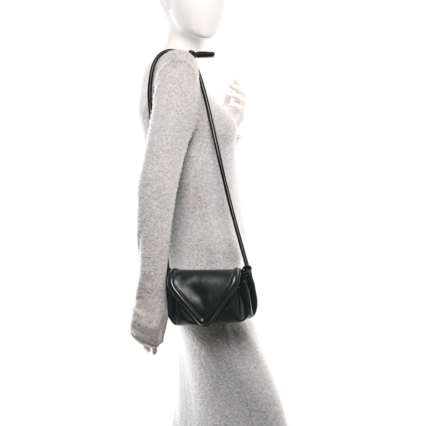 Lambskin Small Beak Triangle Flap Shoulder Bag Black