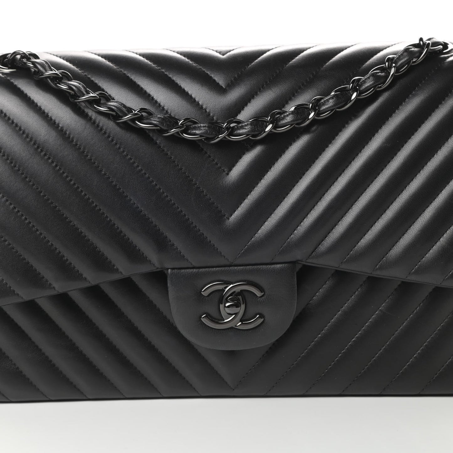 Lambskin Chevron Quilted Jumbo Double Flap So Black