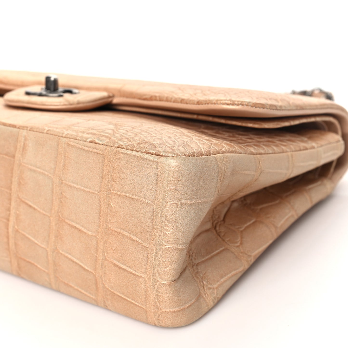Iridescent Alligator Jumbo Double Flap Beige