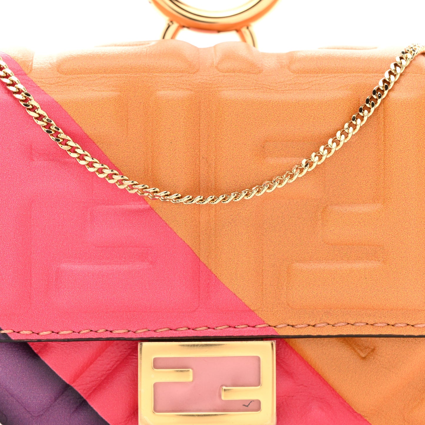 Nappa FF Embossed Line Print Nano Baguette Charm White Multicolor