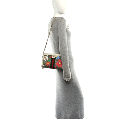 GG Supreme Monogram Flora Web Small Ophidia Chain Shoulder Bag White
