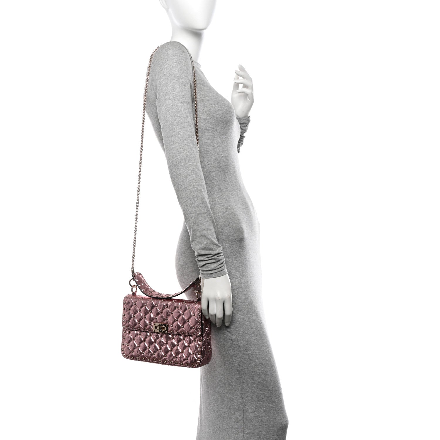 Valentino Garavani Metallic Wrinkled Lambskin Medium Rockstud Spike Shoulder Bag Lipstick 2 of 10