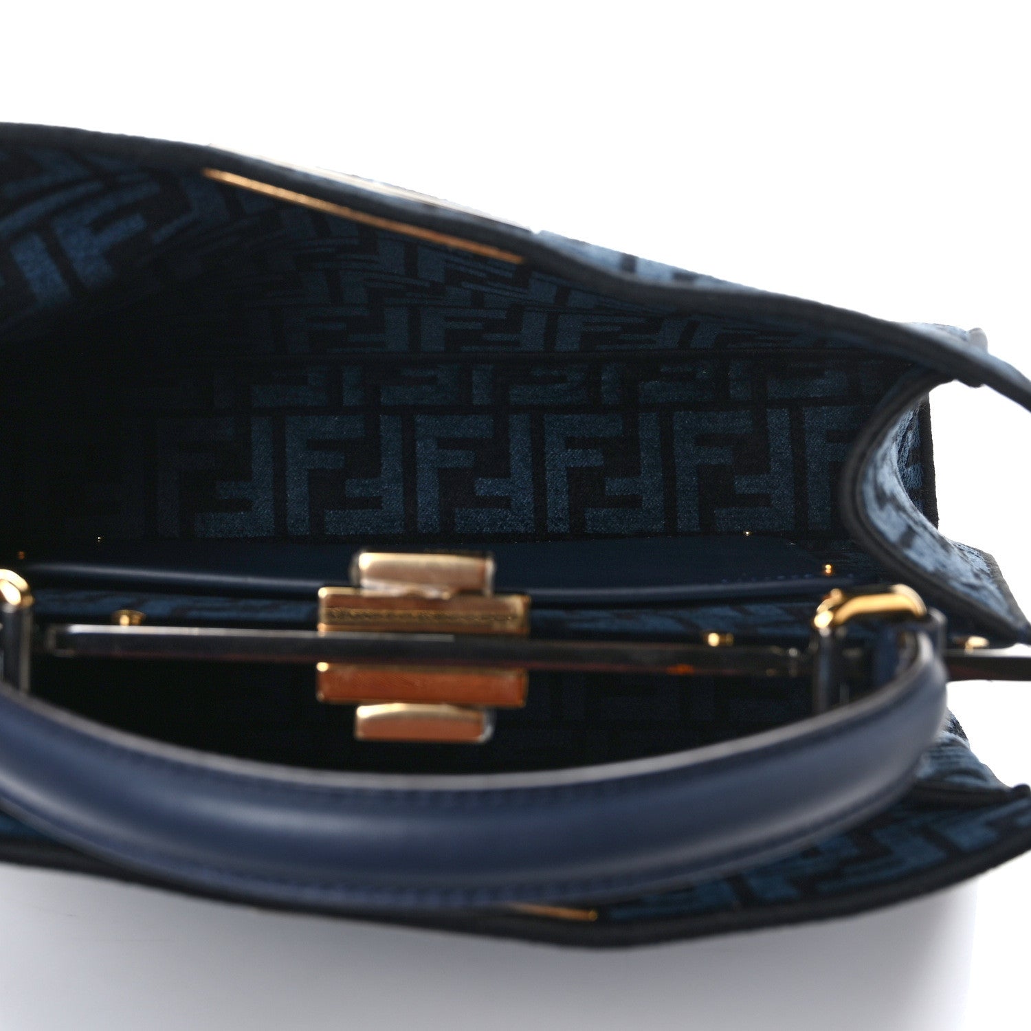 Fendi Chenille Vitello Seta FF Medium Peekaboo I SEE U Satchel Blue Black 5 of 12