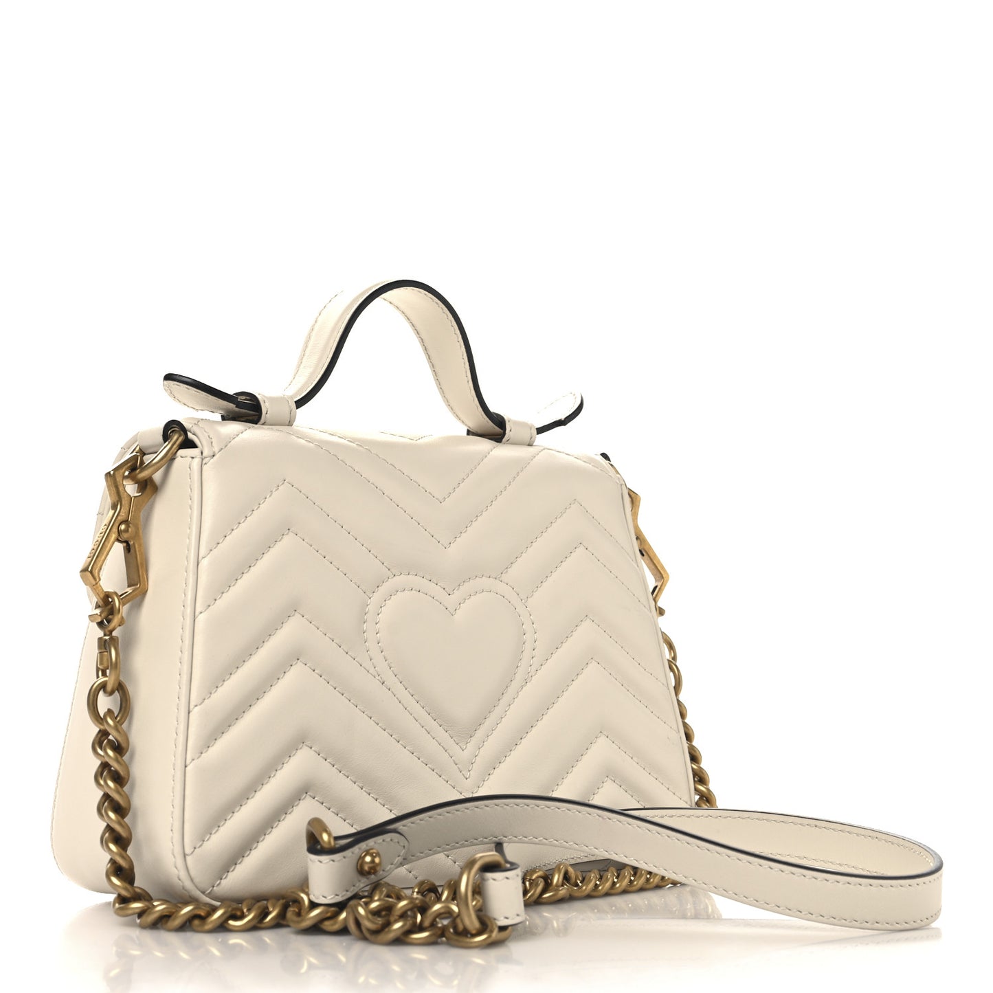 Calfskin Matelasse Mini GG Marmont Top Handle Shoulder Bag White