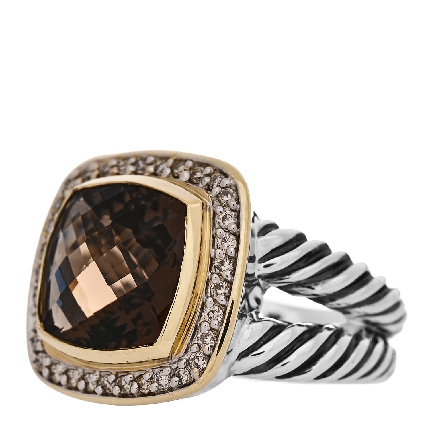David Yurman Sterling Silver 18K Yellow Gold Diamond Smoky Quartz 11mm Albion Ring 54 7 3 of 5