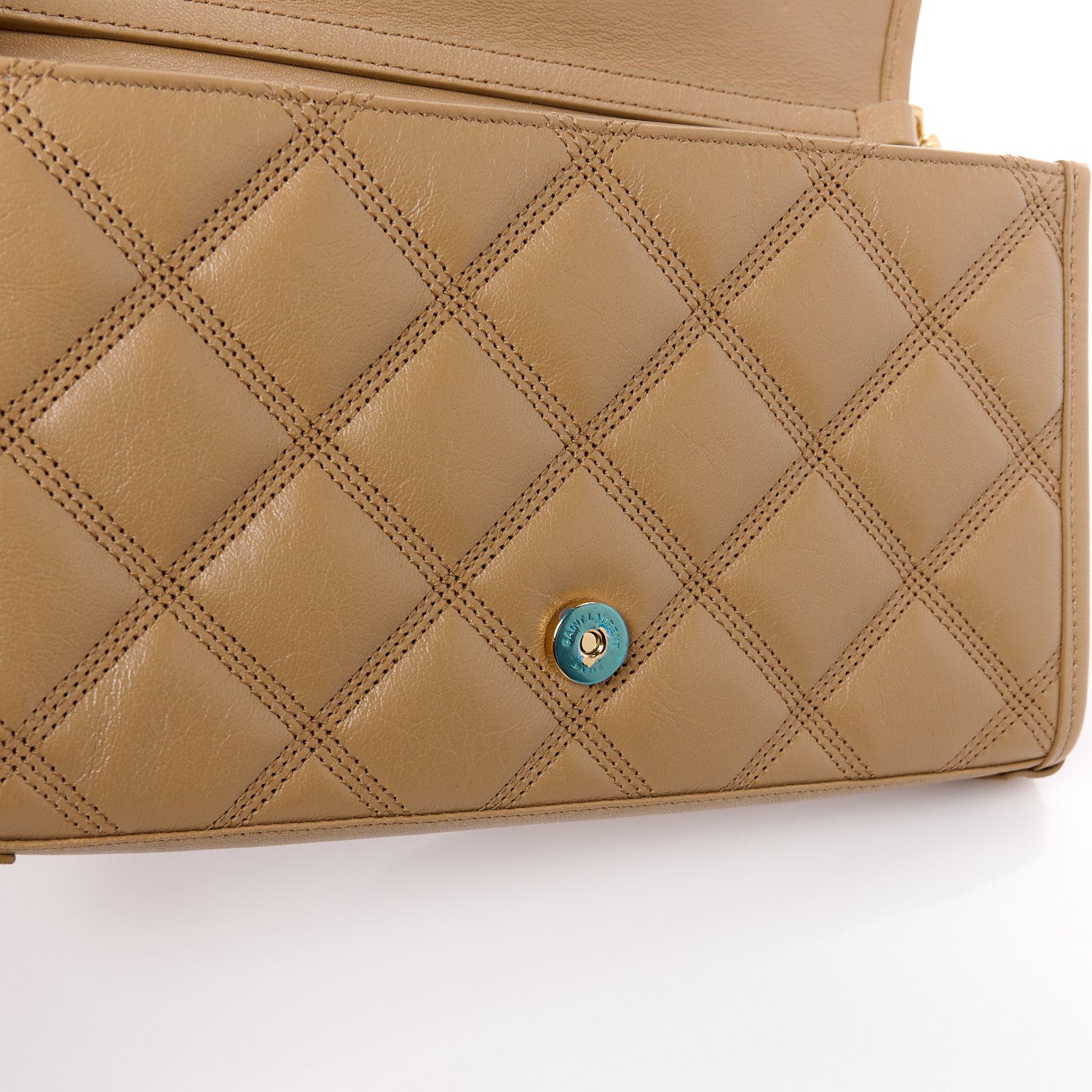 Saint Laurent Lambskin Diamond Quilted Becky Chain Wallet Natural Tan 13 of 13