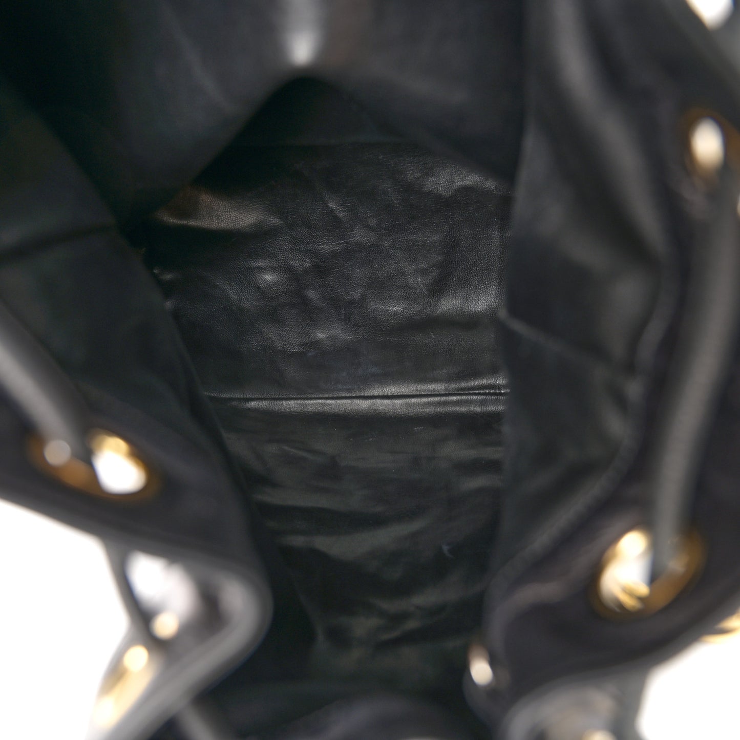 Lambskin Quilted Drawstring Bucket Bag Black