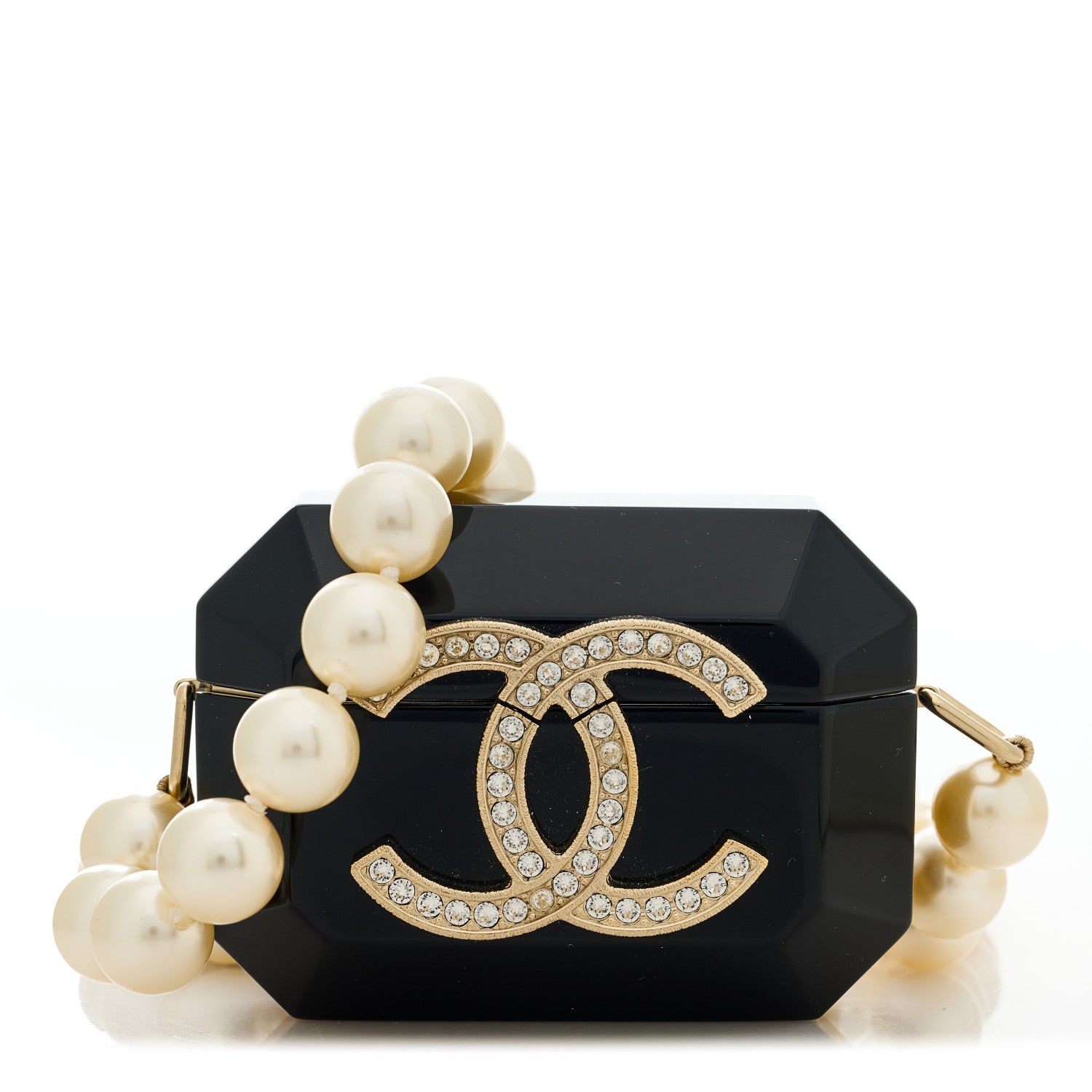 Chanel Resin Crystal Pearl Airpods Pro Holder Necklace Black Pearly White 1 of 6