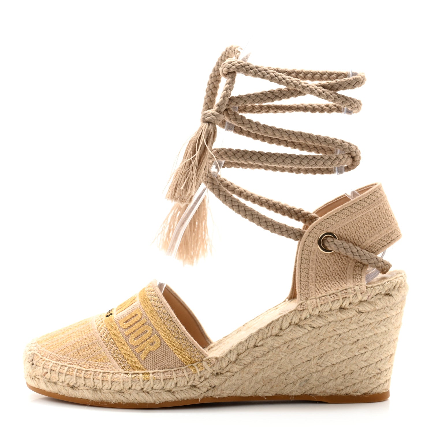 Christian Dior Canvas Embroidered Granville Ankle Tie Espadrille Wedges 40.5 Cream 1 of 9