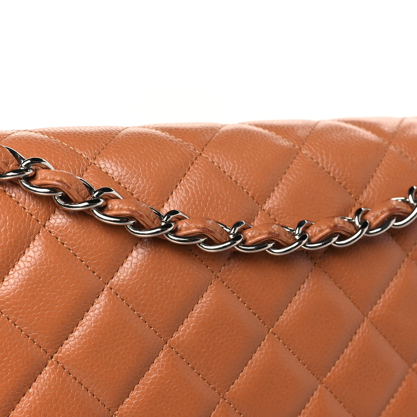 Caviar Quilted Maxi Double Flap Light Brown
