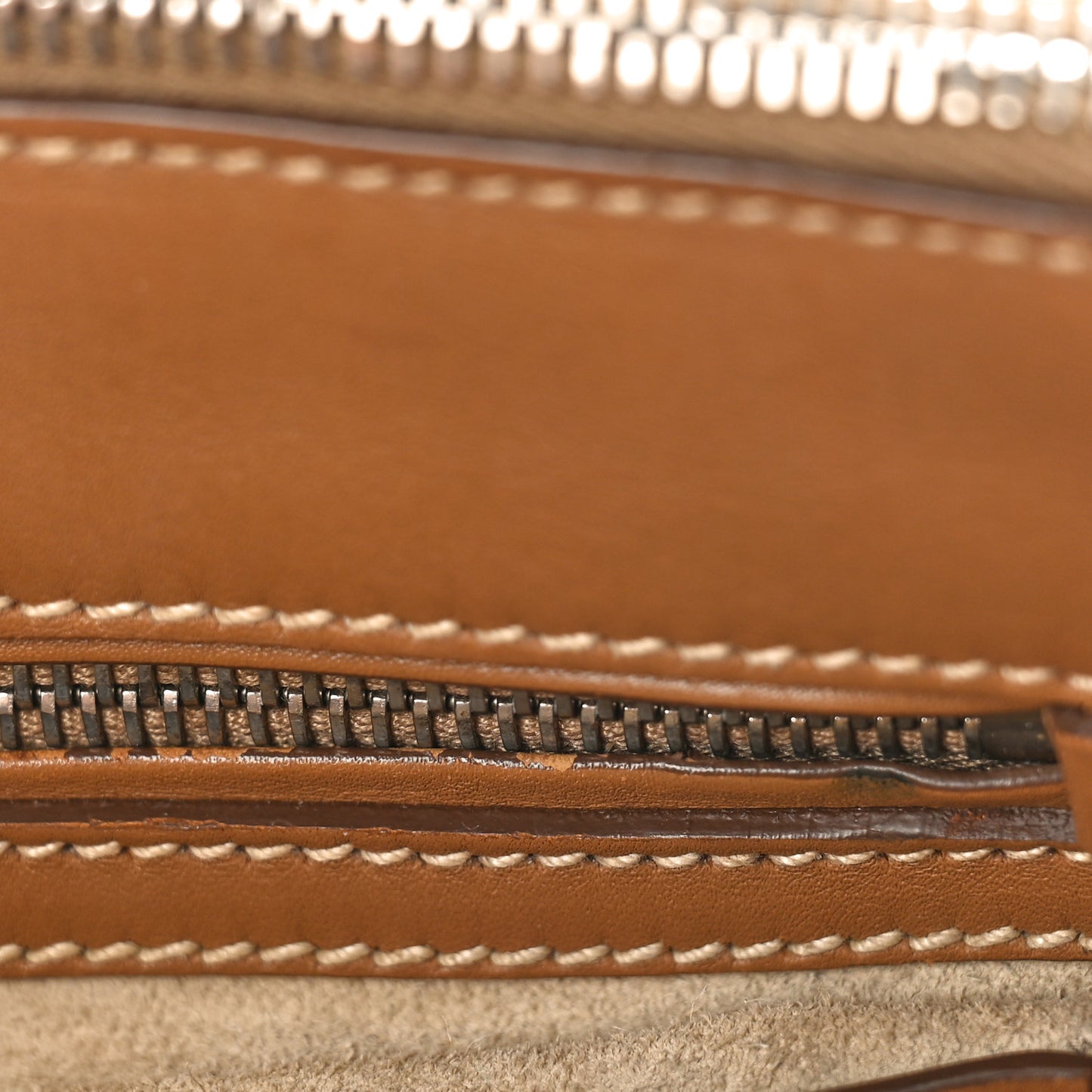 City Calf Mini Hand Stitched Galleria Double Zip Tote Caramel