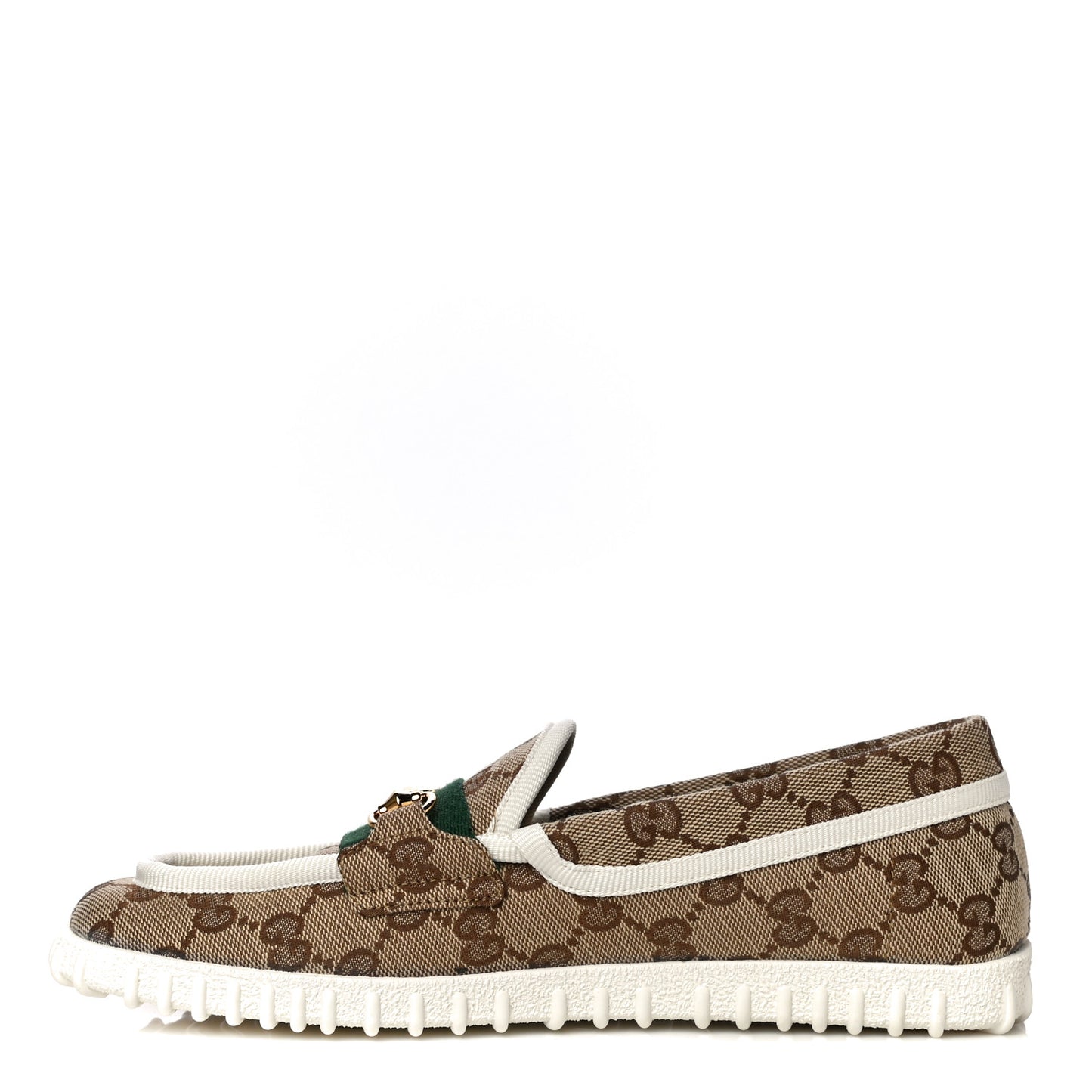 GG Monogram Horsebit Web Womens Driver Loafers 37 Beige Ebony White