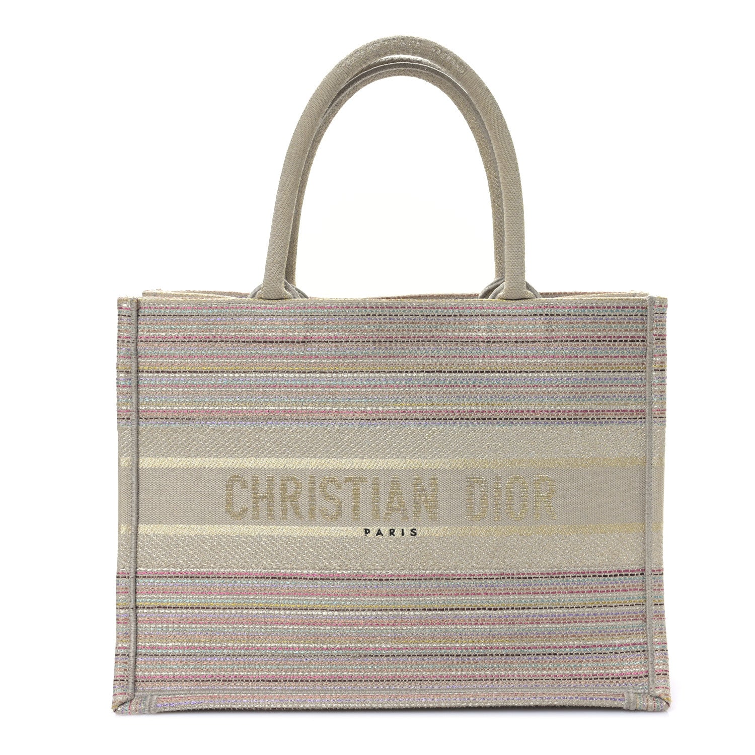 Christian Dior Canvas Embroidered Medium Stripes Book Tote Beige Multicolor 1 of 9