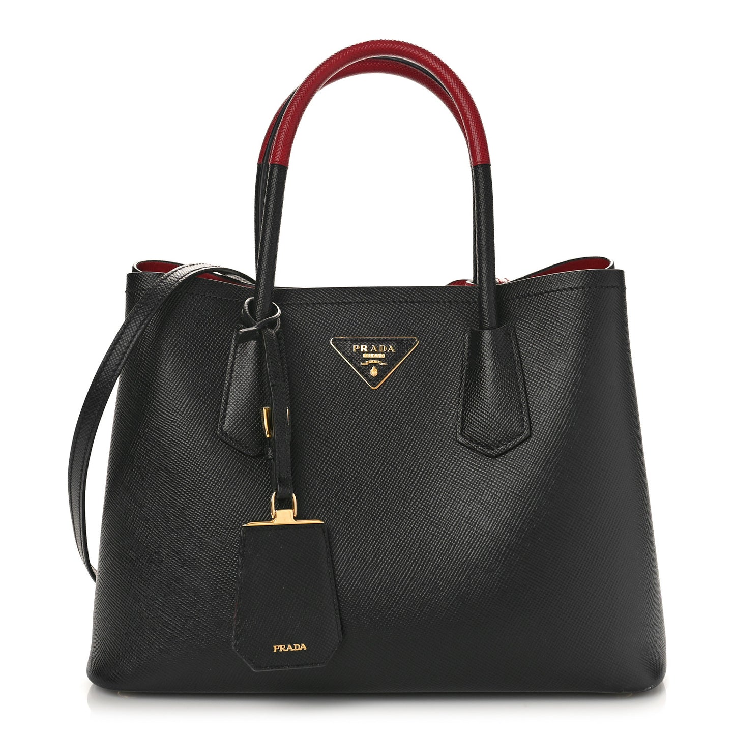 Saffiano Cuir Small Double Bag Black Fuoco