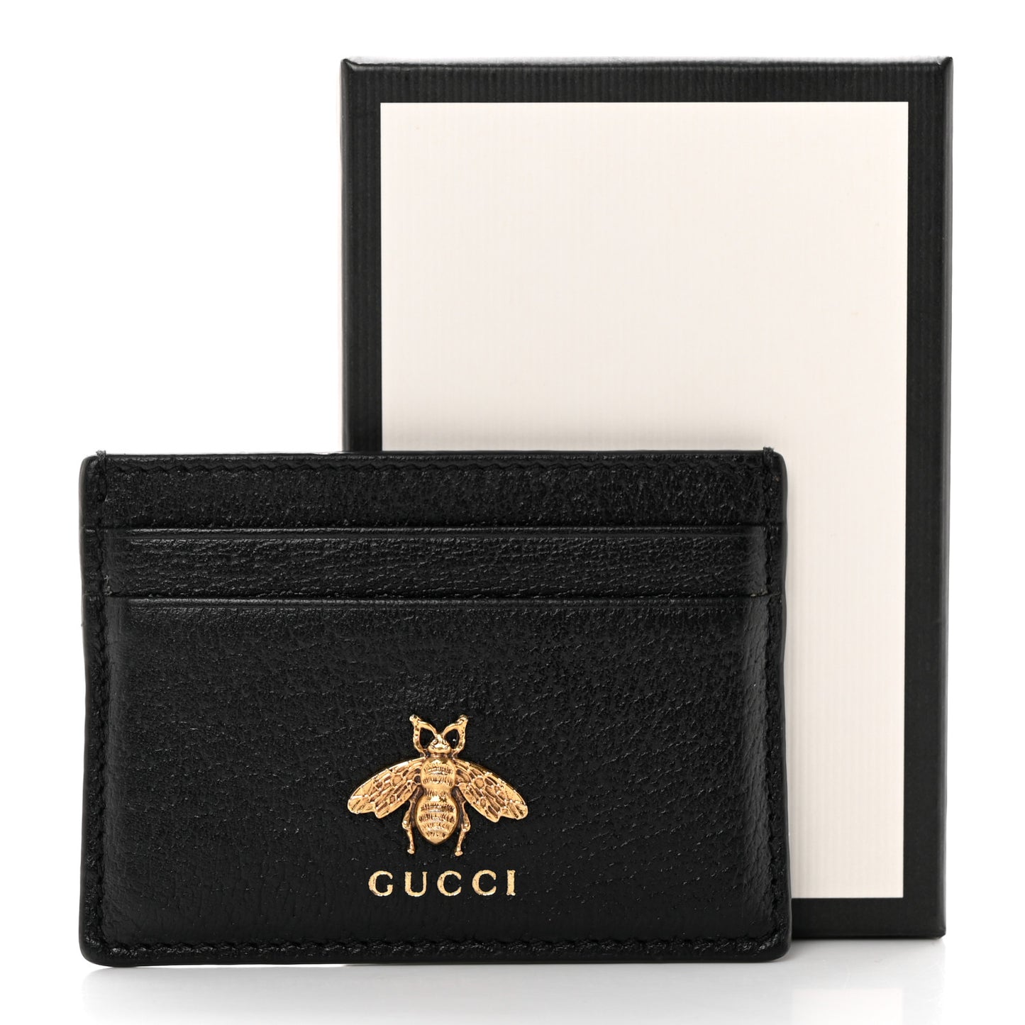 Pebbled Calfskin Animalier Card Holder Black