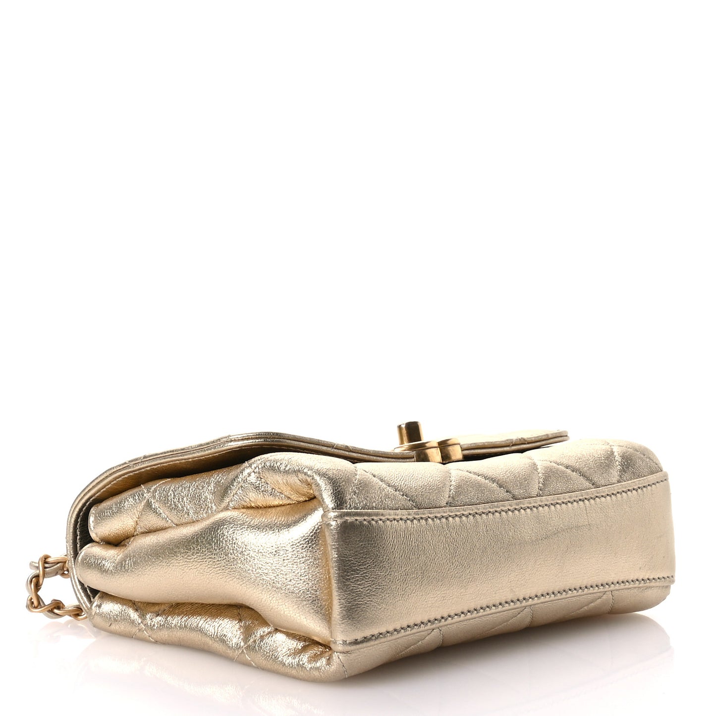 Metallic Lambskin Quilted Mini CC Crystal Logo Chain Flap Gold