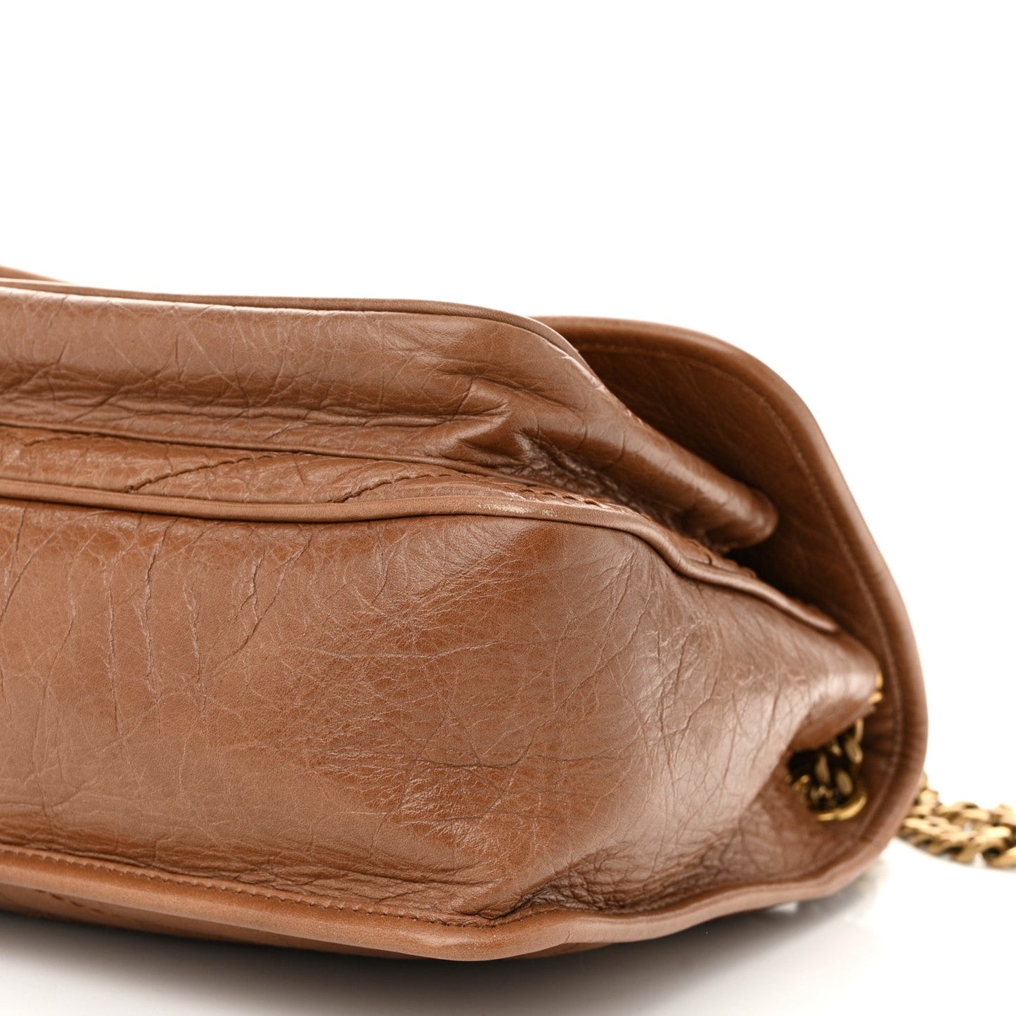 Crinkled Calfskin Matelasse Monogram Medium Niki Chain Satchel Caramel