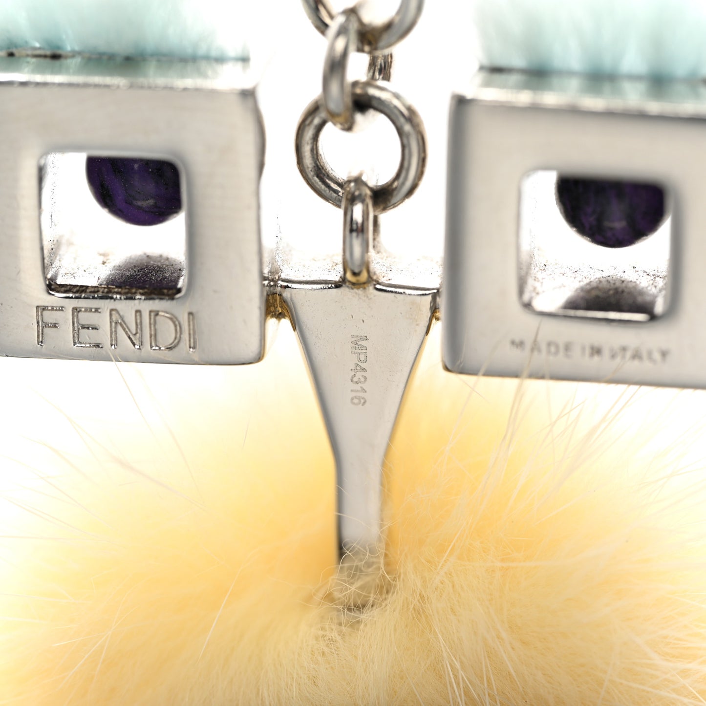 Metal Mink Fur Hypnoteyes Chick Pom Pom Bag Charm Palladium Tourmaline Pineapple