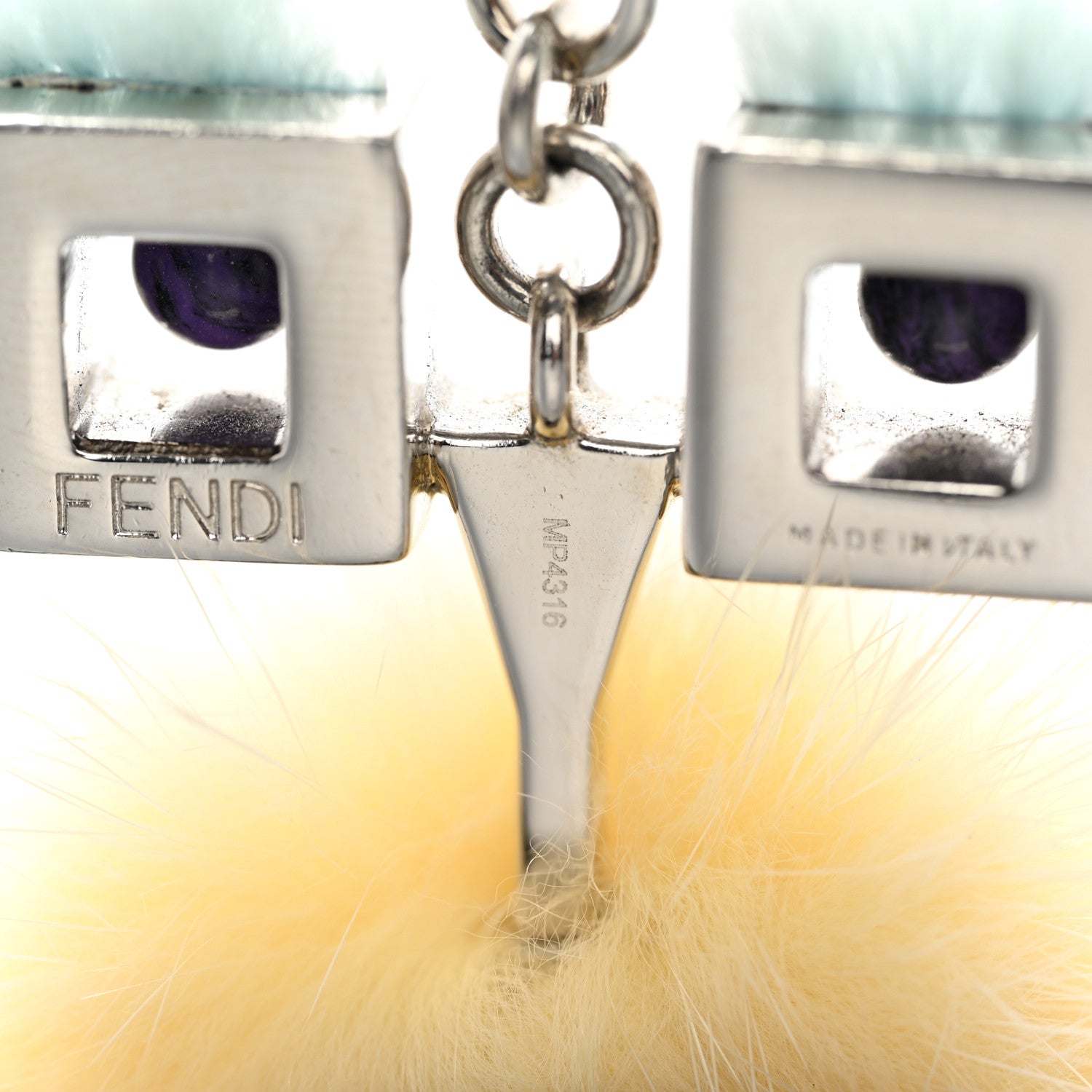 Fendi Metal Mink Fur Hypnoteyes Chick Pom Pom Bag Charm Palladium Tourmaline Pineapple 5 of 5