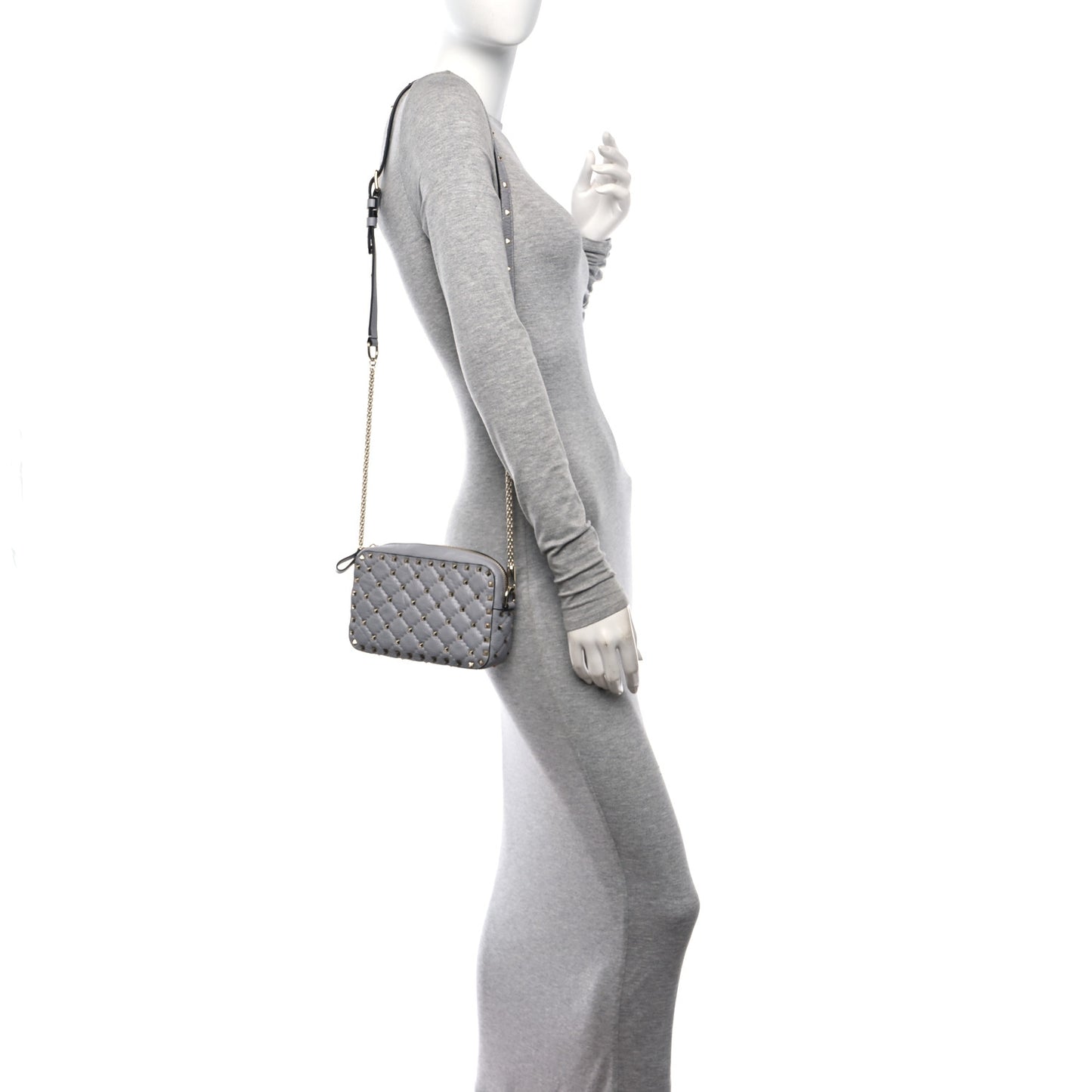 Craquele Nappa Rockstud Spike Camera Crossbody Bag Pastel Grey