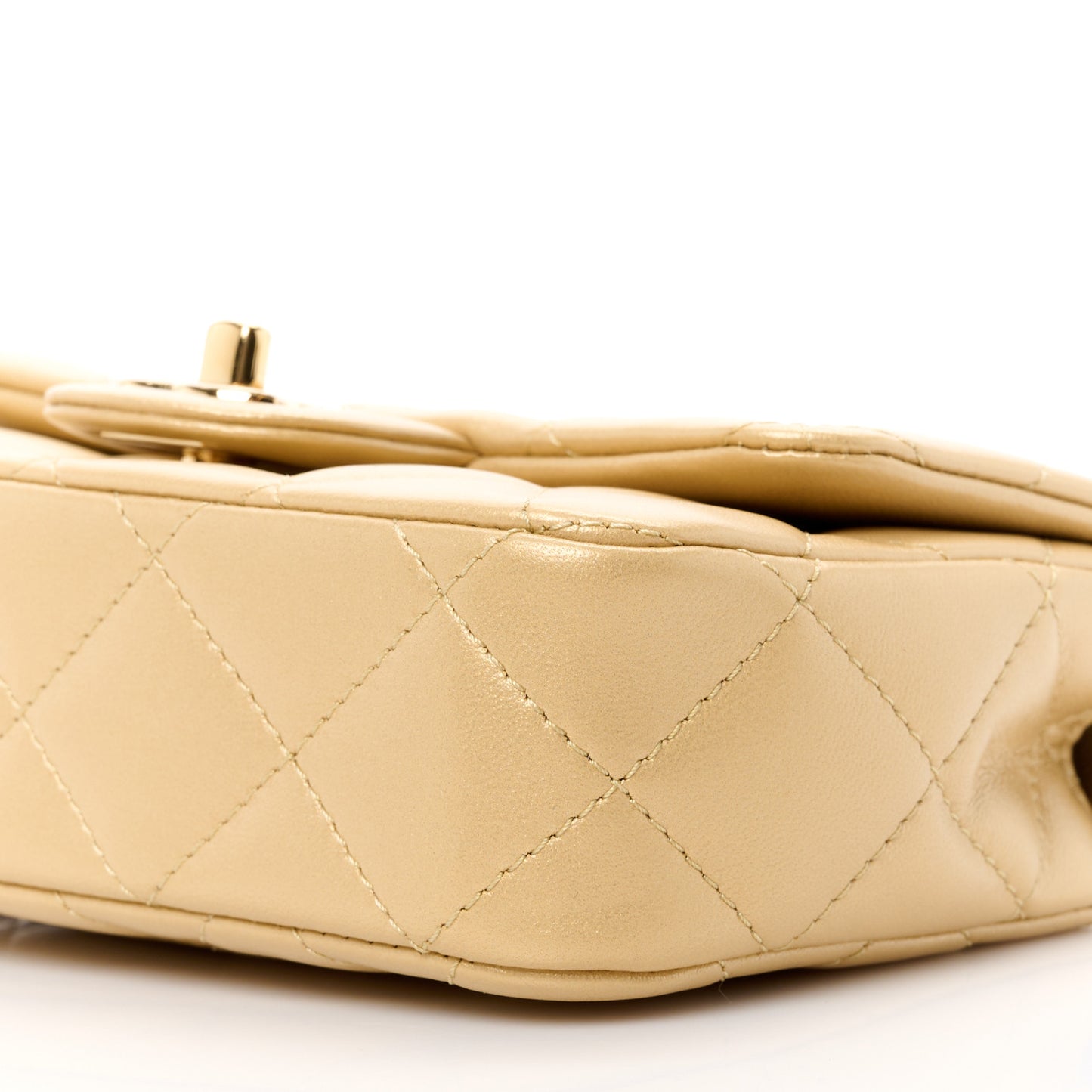 Metallic Lambskin Resin Quilted Top Handle Mini Flap Gold