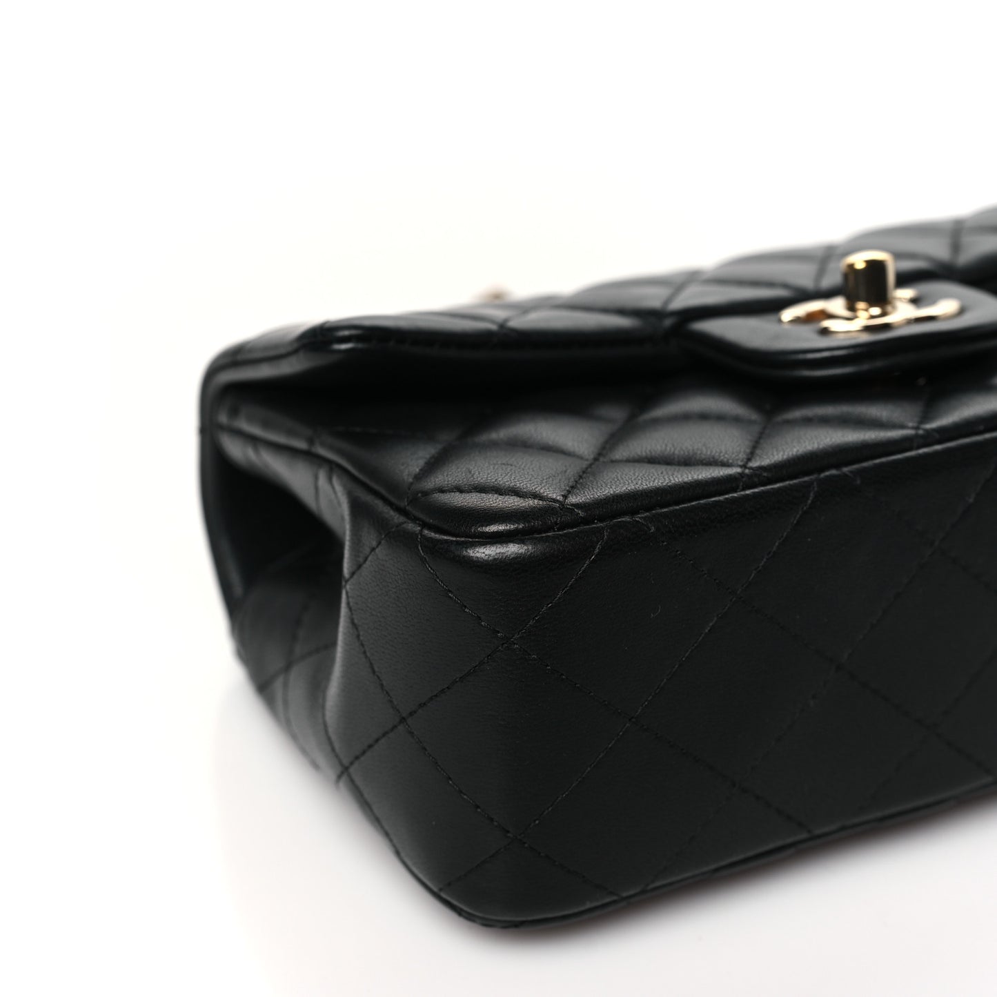 Lambskin Quilted Mini Top Handle Rectangular Flap Black