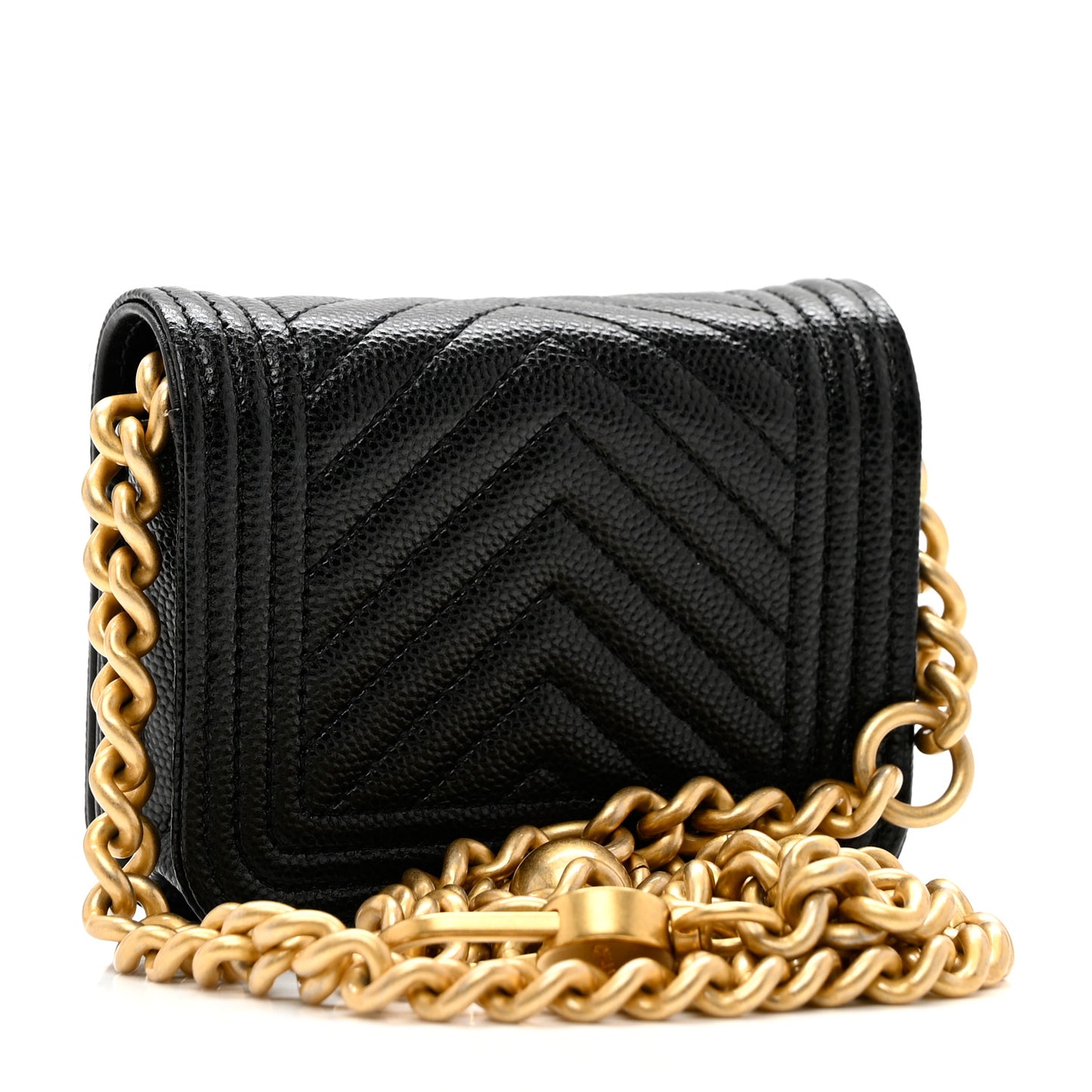 Caviar Chevron Quilted Boy Flap Waist Belt Bag Black