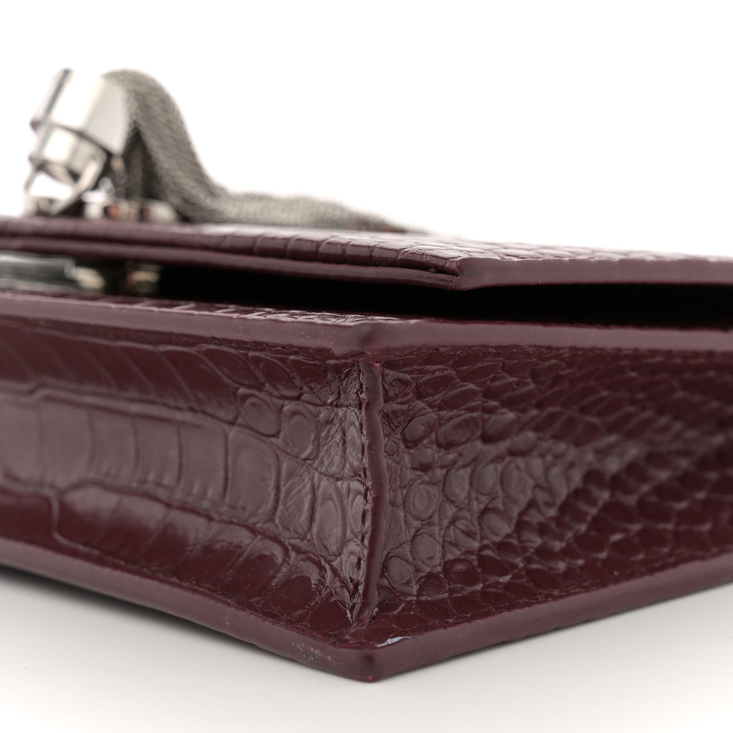 Calfskin Crocodile Embossed Kate Monogram Tassel Chain Wallet Rouge Legion