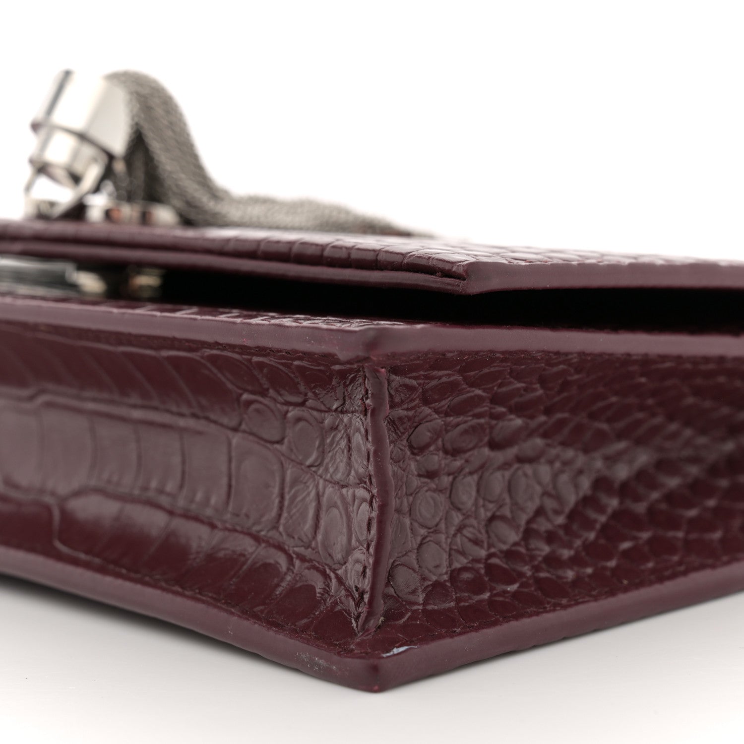 Saint Laurent Calfskin Crocodile Embossed Kate Monogram Tassel Chain Wallet Rouge Legion 10 of 14