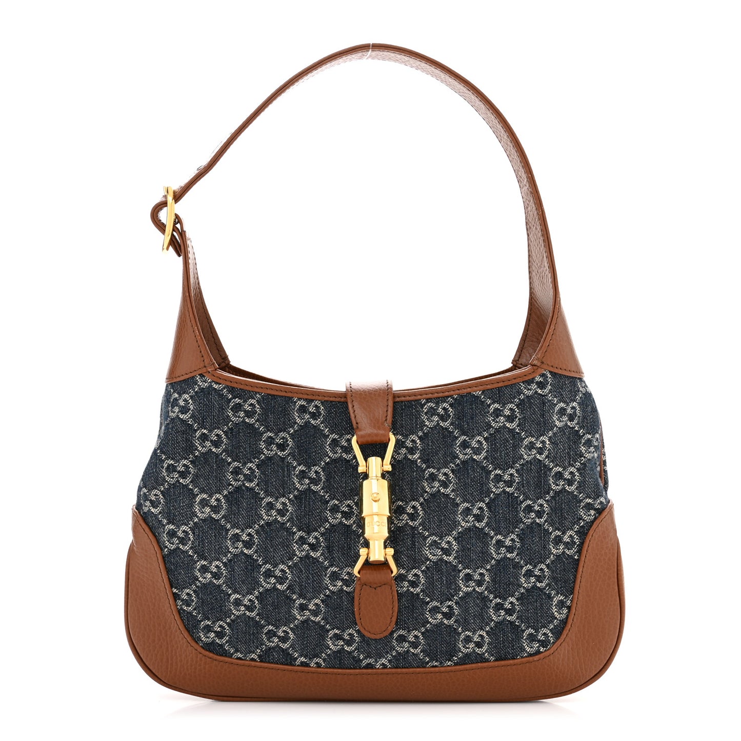 New Denim GG Monogram Calfskin Small Jackie 1961 Hobo Blue Tea Cuir