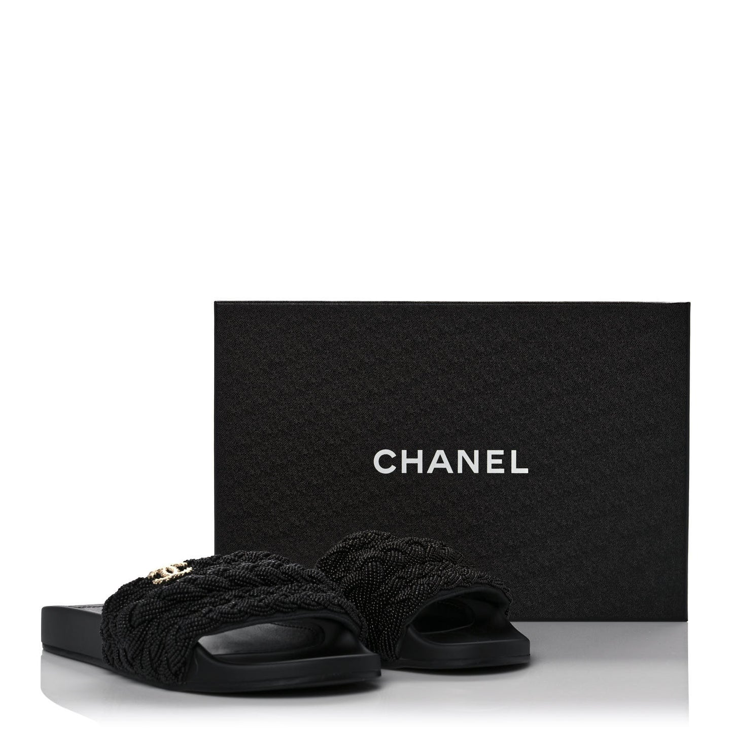 Lambskin Pearl Beaded Woven Slides 38 Black