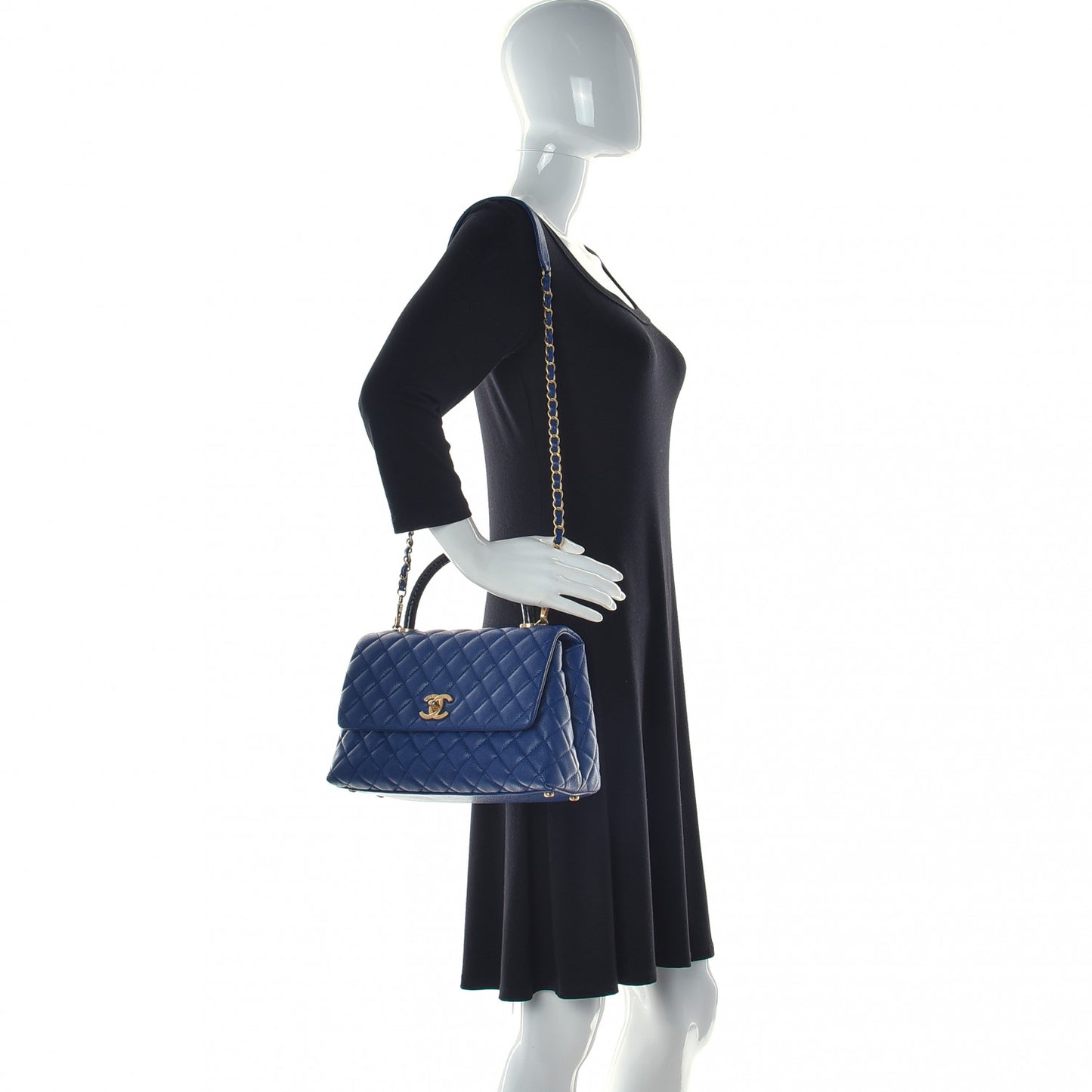 Caviar Lizard Embossed Quilted Small Coco Handle Flap Dark Blue