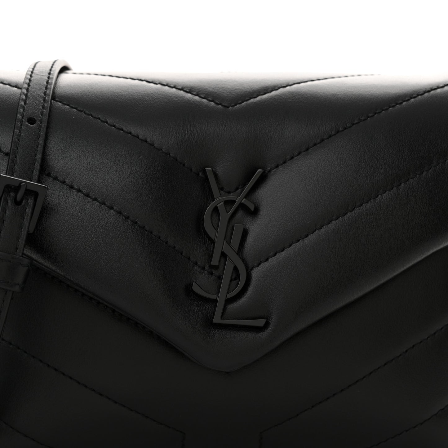 Calfskin Y Quilted Monogram Monochrome Toy Loulou Crossbody Bag Black