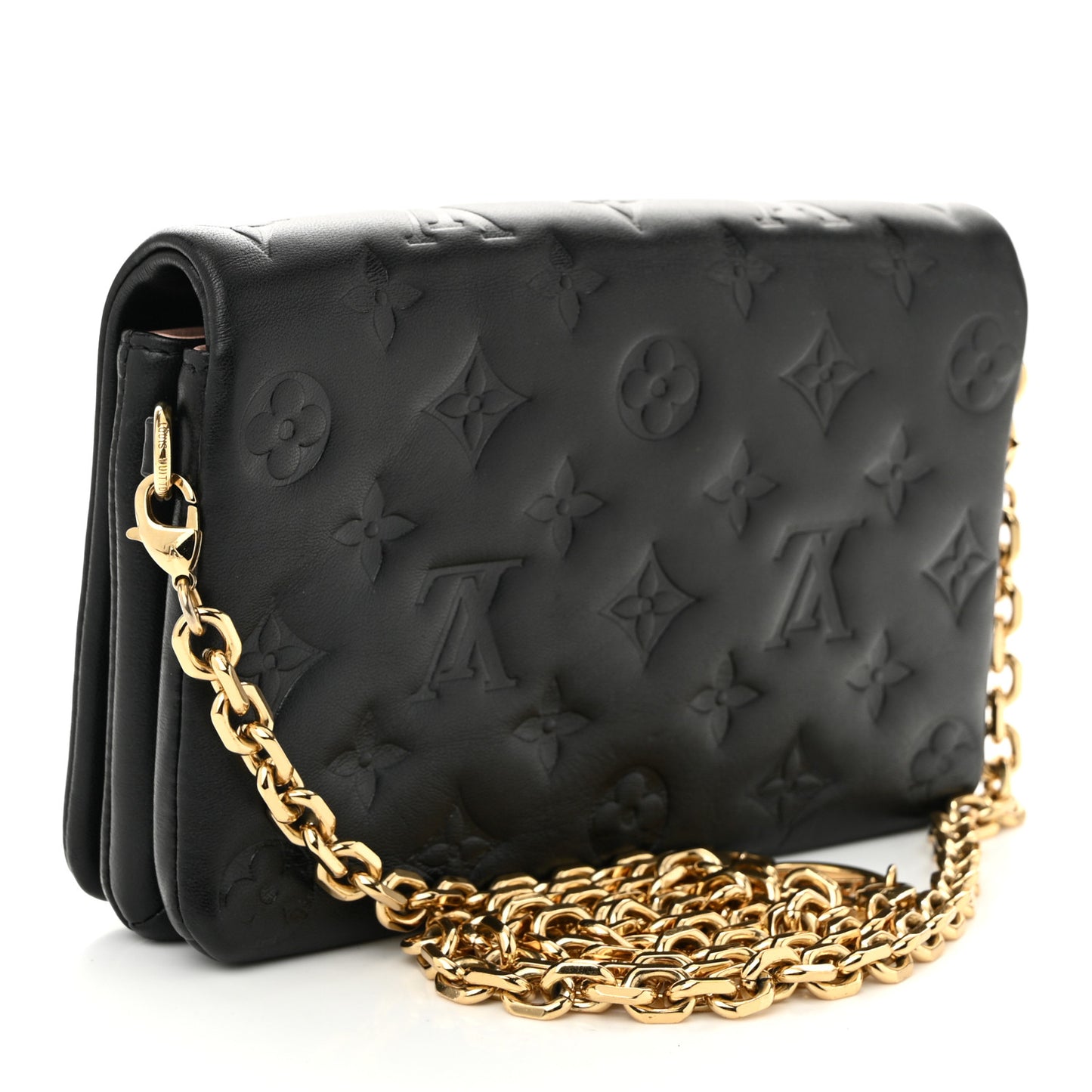 Lambskin Embossed Monogram Pochette Coussin Black
