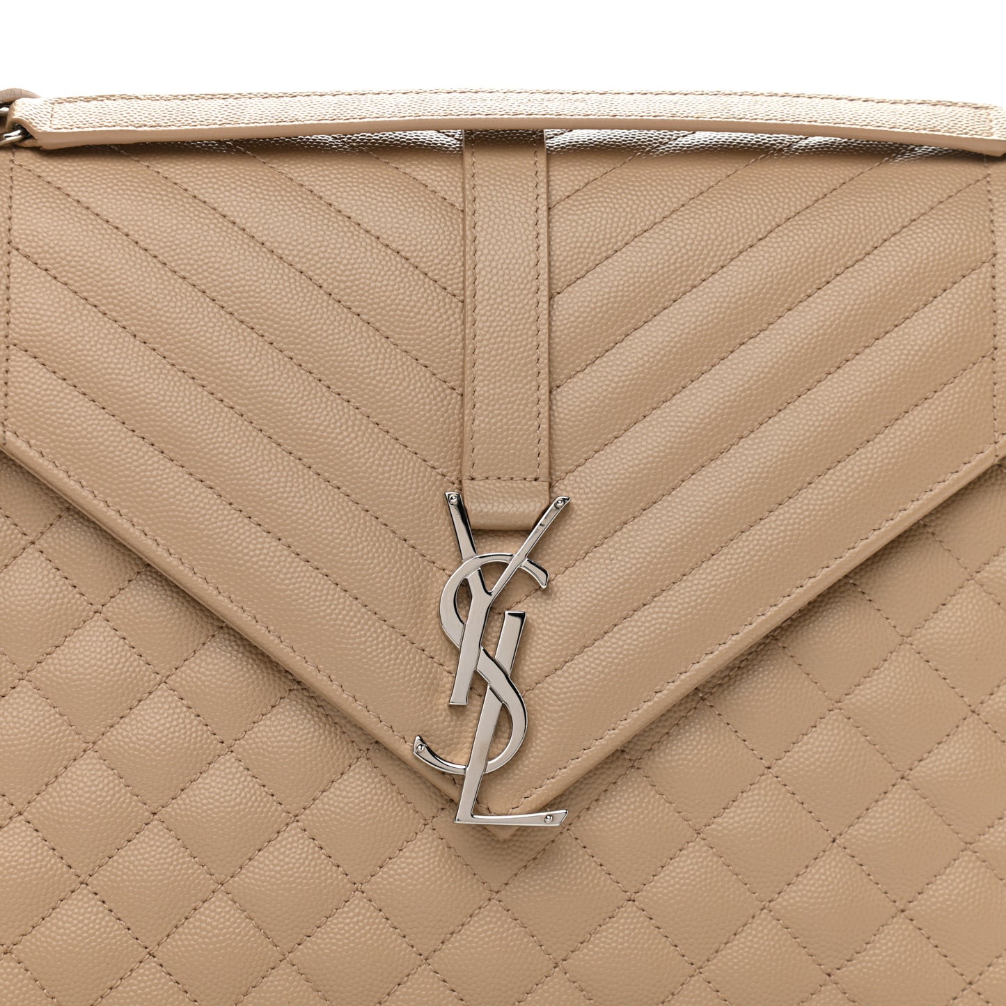 Grain De Poudre Mixed Matelasse Large Triquilt Monogram Satchel Dark Beige