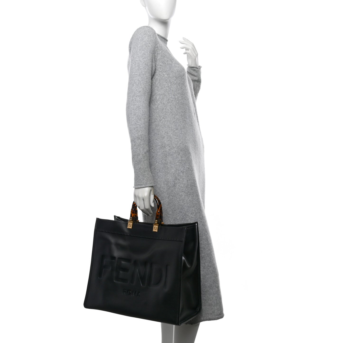 Vitello King Plexiglass Large Fendi Sunshine Shopper Tote Black
