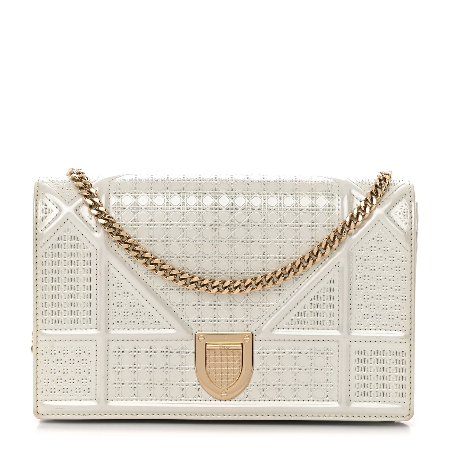 Patent Micro-Cannage Diorama Wallet on Chain Pouch White