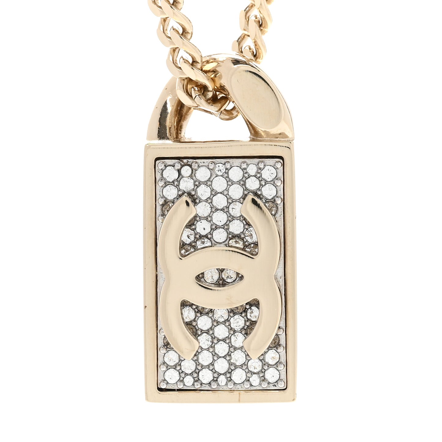 Crystal Dog Tag Chain Necklace Gold